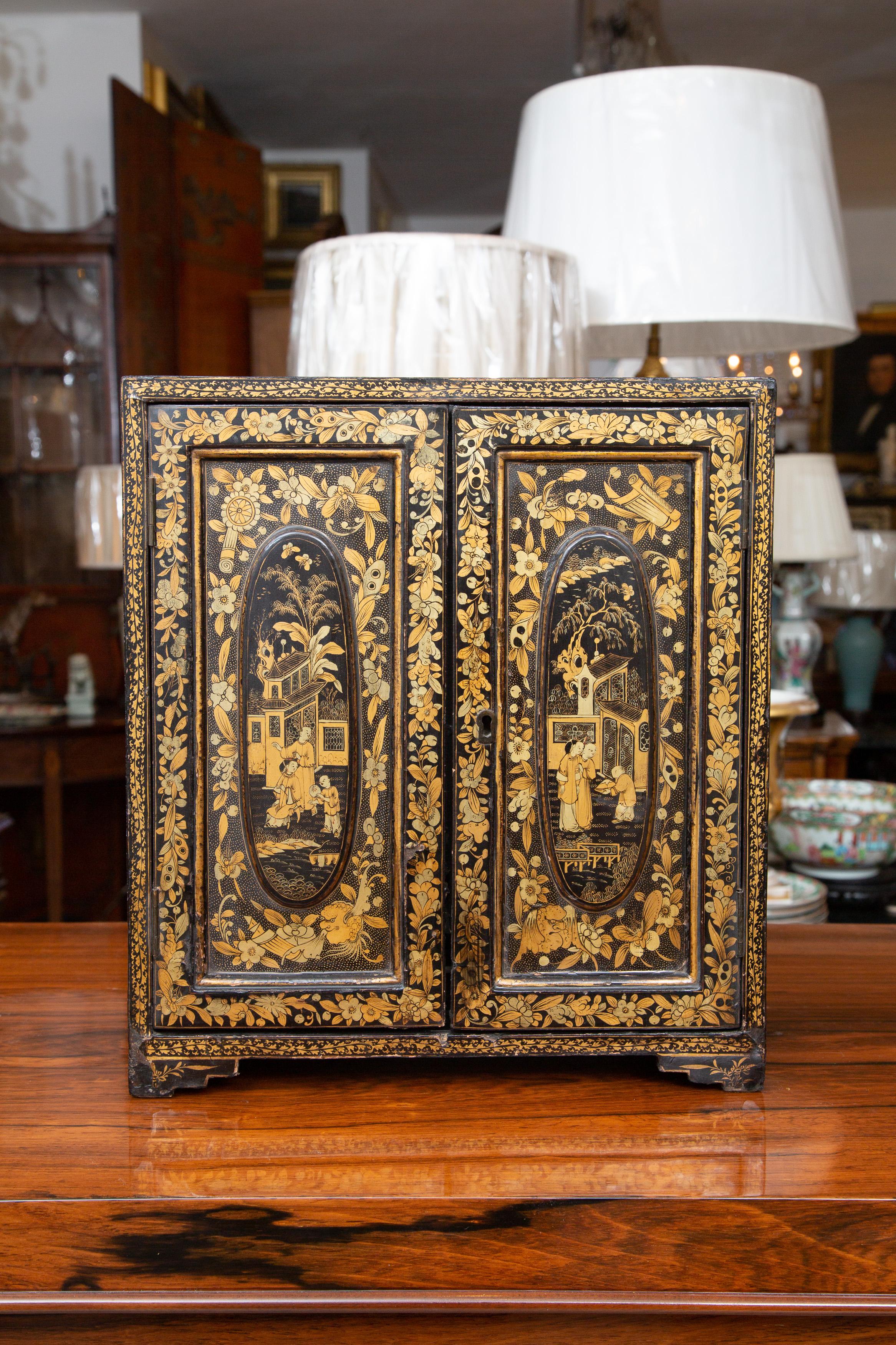 Miniature English Lacquered Chinoiserie Table Cabinet.  5