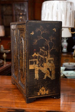 Miniature English Lacquered Chinoiserie Table Cabinet.