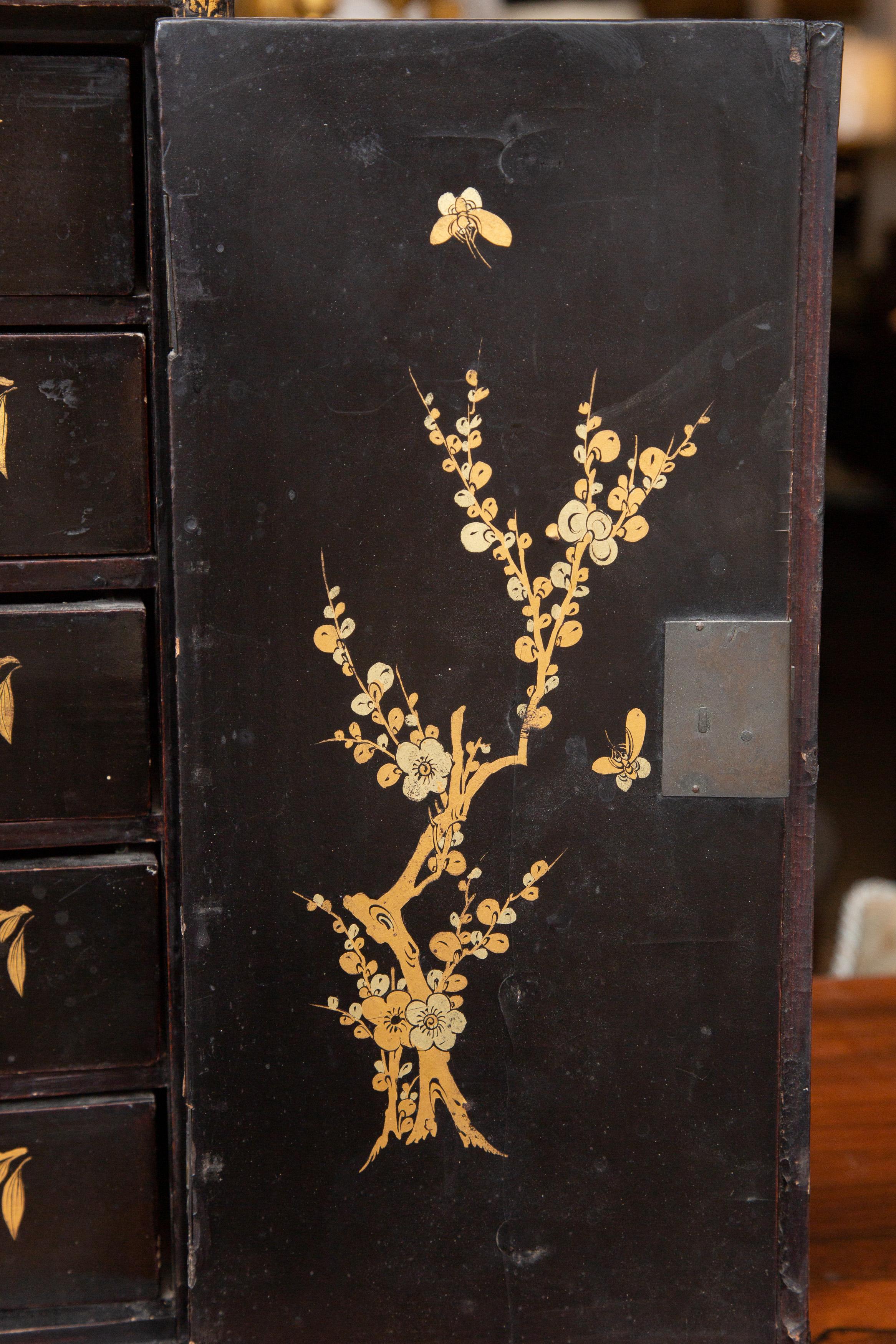 Chinese Export Miniature English Lacquered Chinoiserie Table Cabinet. 