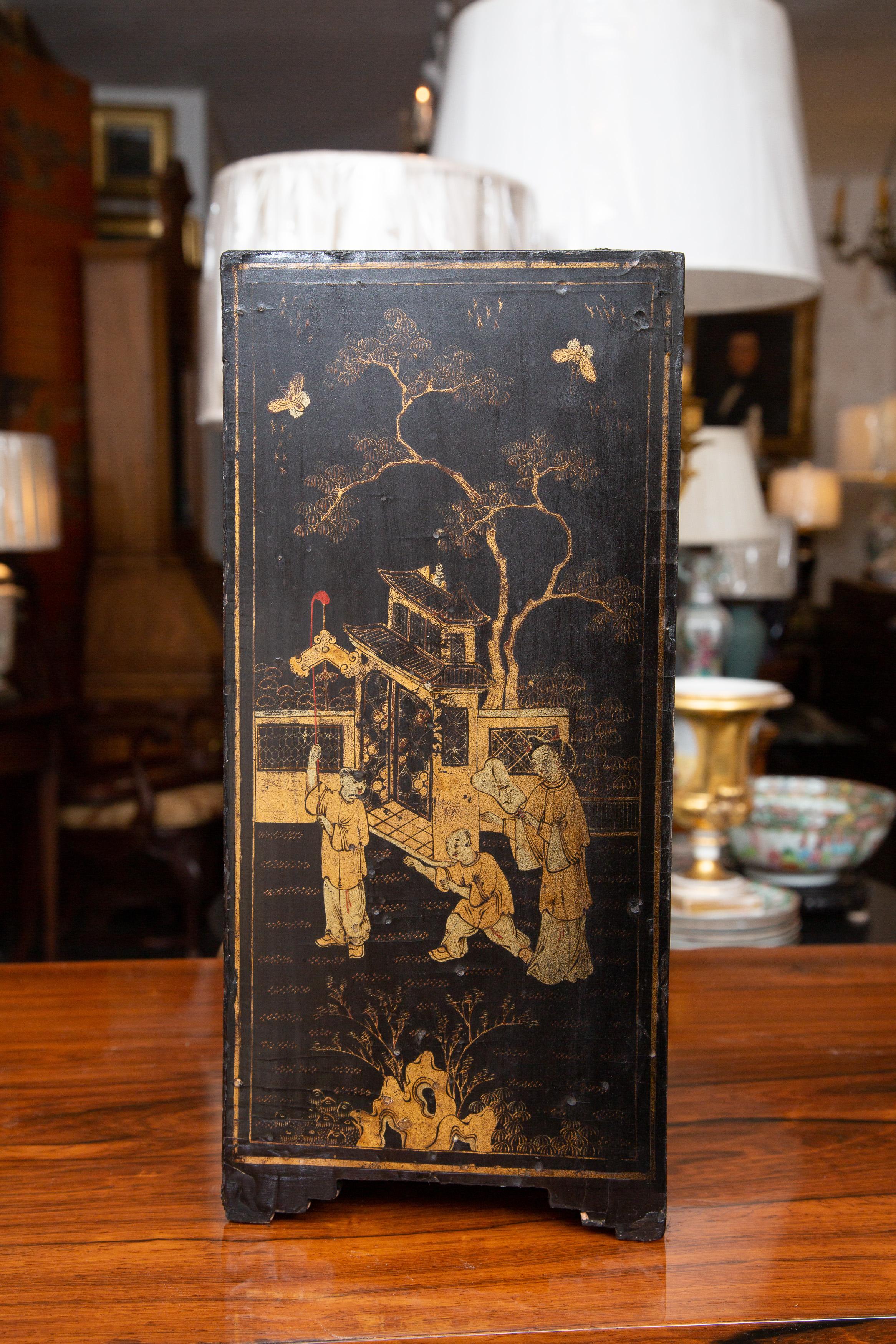 Gilt Miniature English Lacquered Chinoiserie Table Cabinet. 
