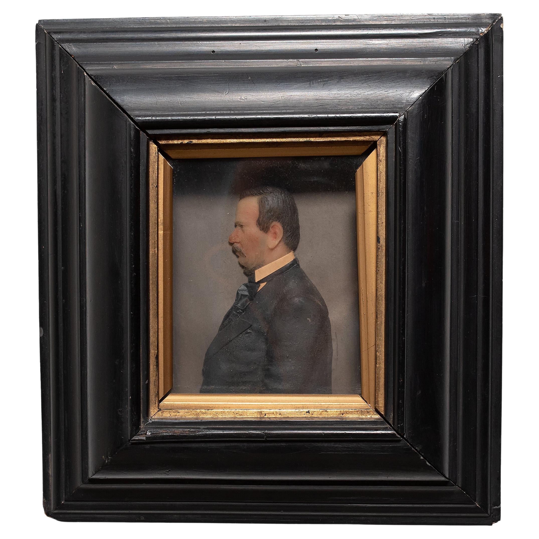 Miniature European Wax Portrait, c. 1850 For Sale