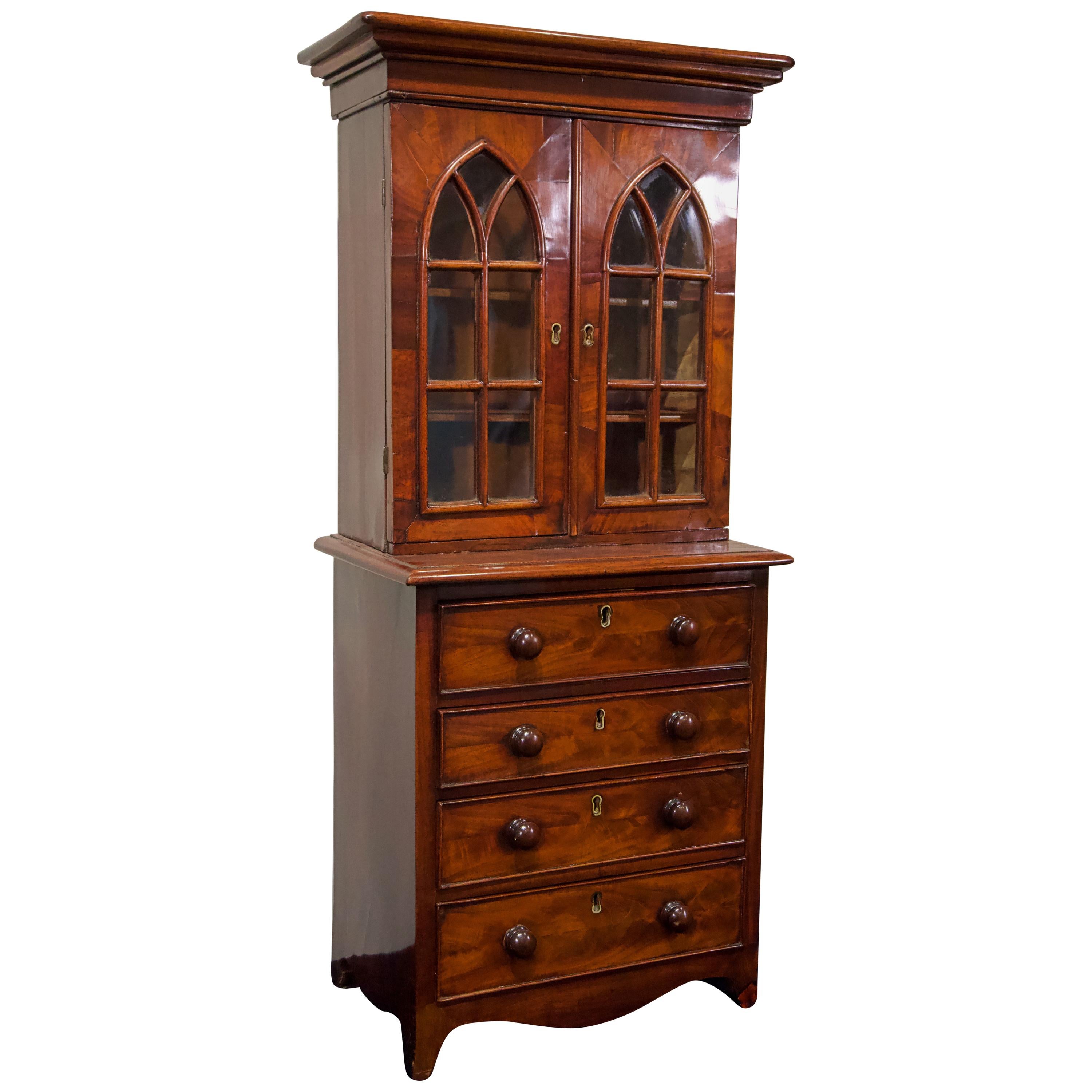 Miniature Example Mahogany Bureau Bookcase For Sale