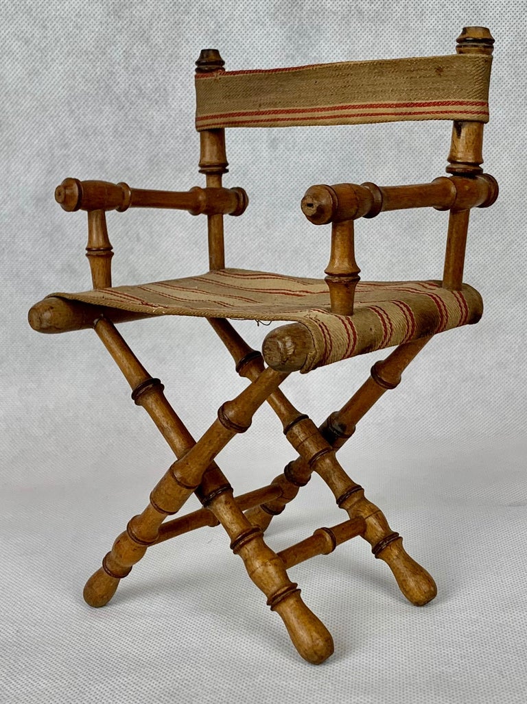 Antique French Miniature Faux Bamboo Director's Armchair For Sale at
