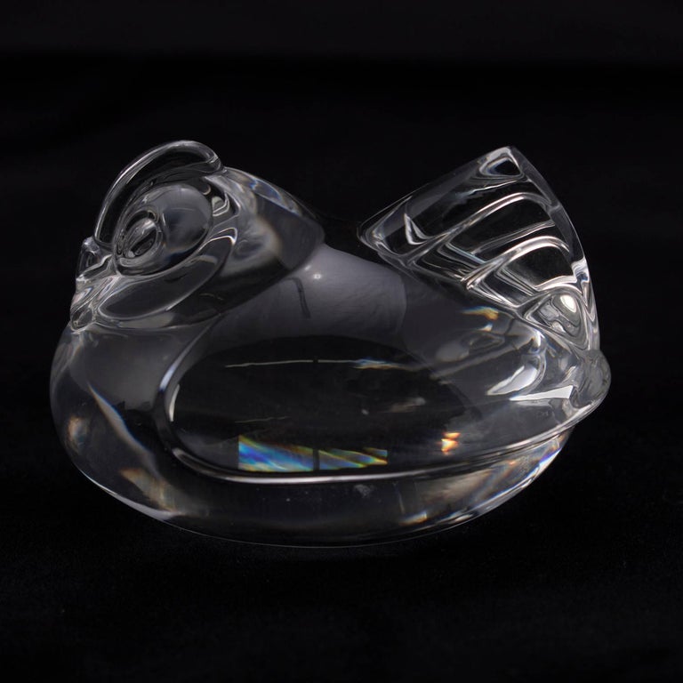 Miniature Figural Steuben Crystal Chicken Sculpture, Signed, 20th