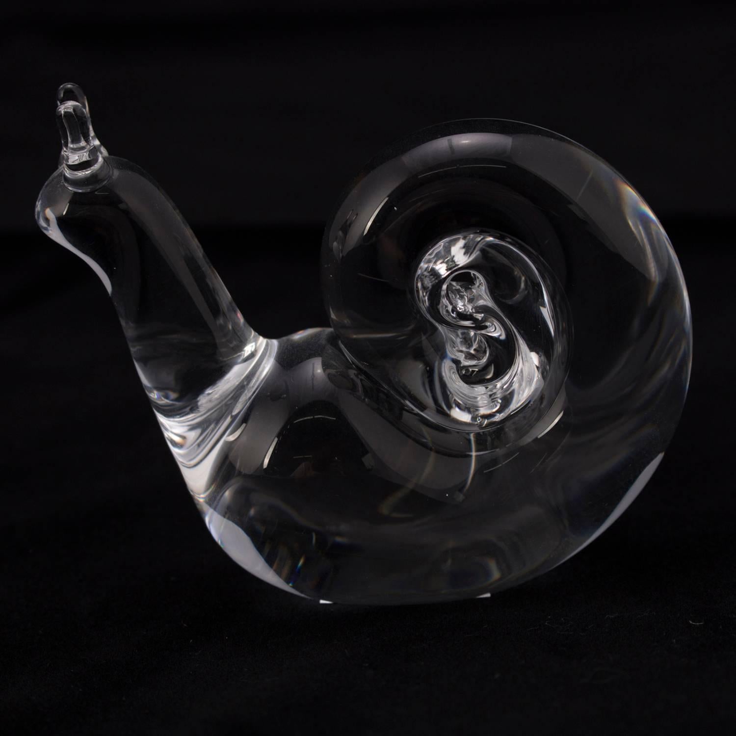 American Miniature Figural Steuben Crystal Snail Sculpture, Signed, 20th Century