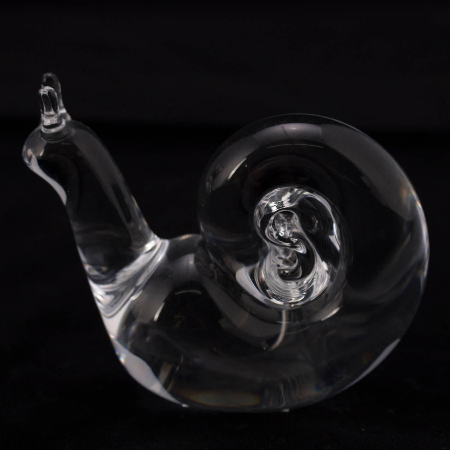 Miniature Figural Steuben Crystal Snail Sculpture, Signed, 20th Century In Good Condition In Big Flats, NY