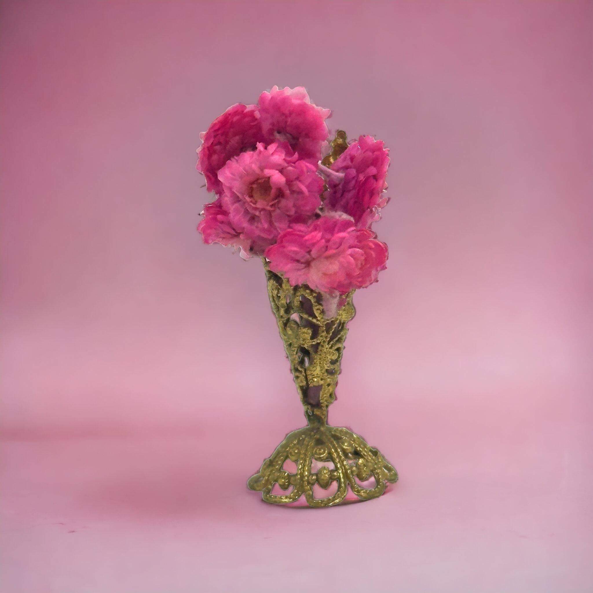 This rare and exquisite miniature antique German Flower Stand Basket is a must-have for Dollhouse and Doll collectors and enthusiasts alike. With its beautiful intricate design, it is suitable for any room and adds a touch of elegance to your