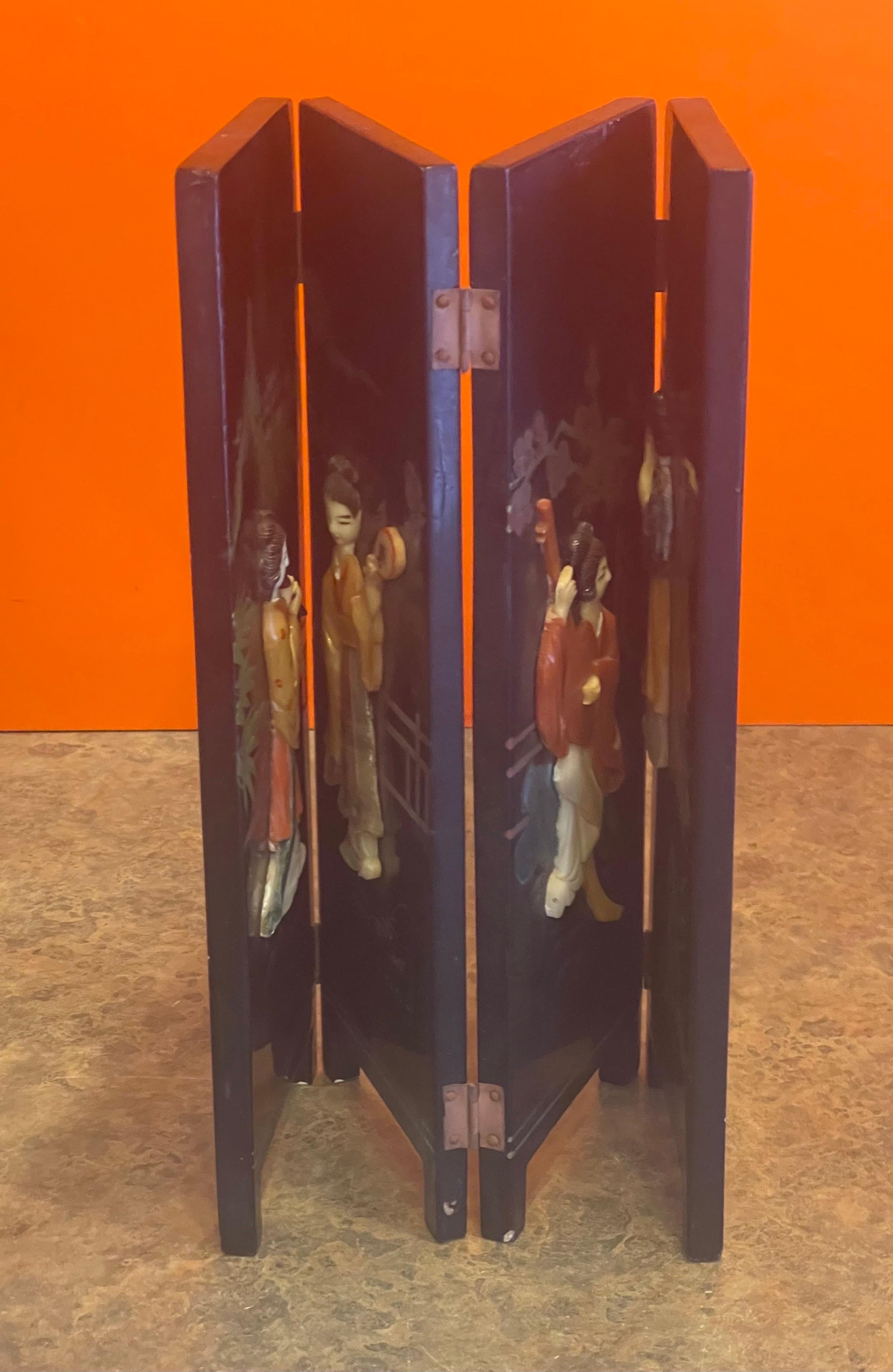 Miniature Four Panel Asian Figurine Folding Screen For Sale 6