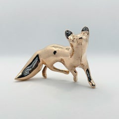 Miniature Fox Handcast Solid Bronze Animal Sculpture by Javier de la Rosa