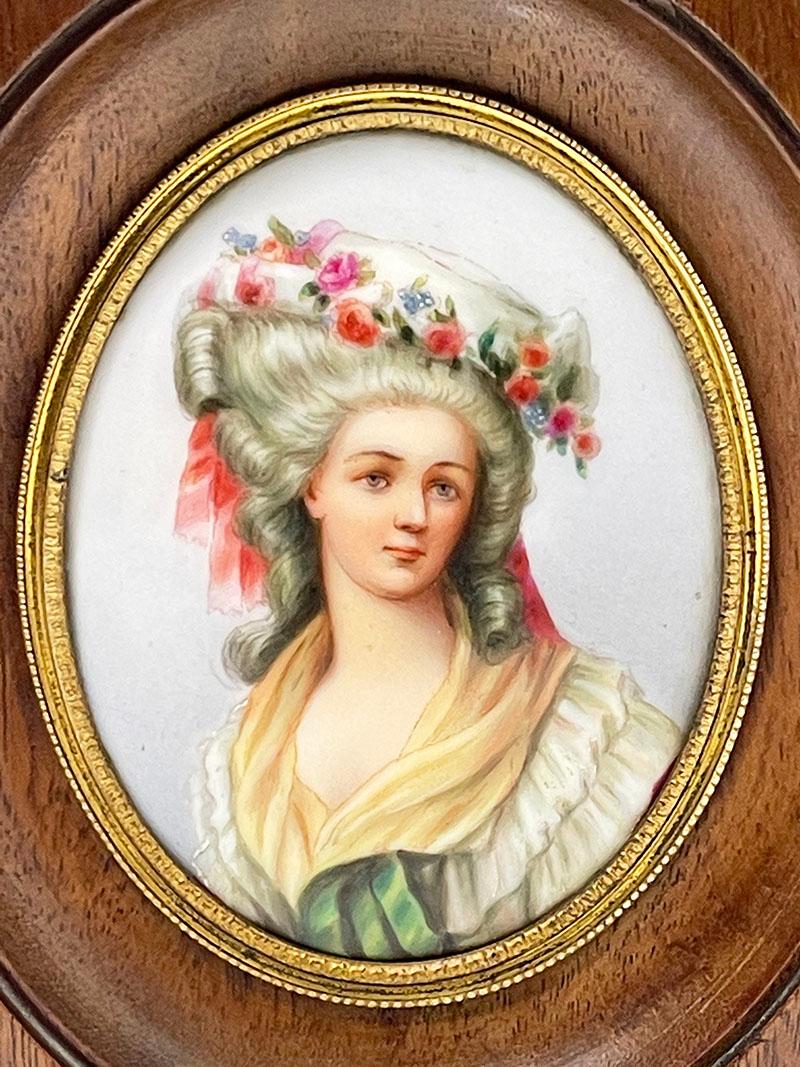 19th Century Miniature Framed Portrait of a Lady Painted on Porcelain For Sale