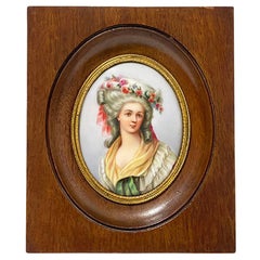 Antique Miniature Framed Portrait of a Lady Painted on Porcelain