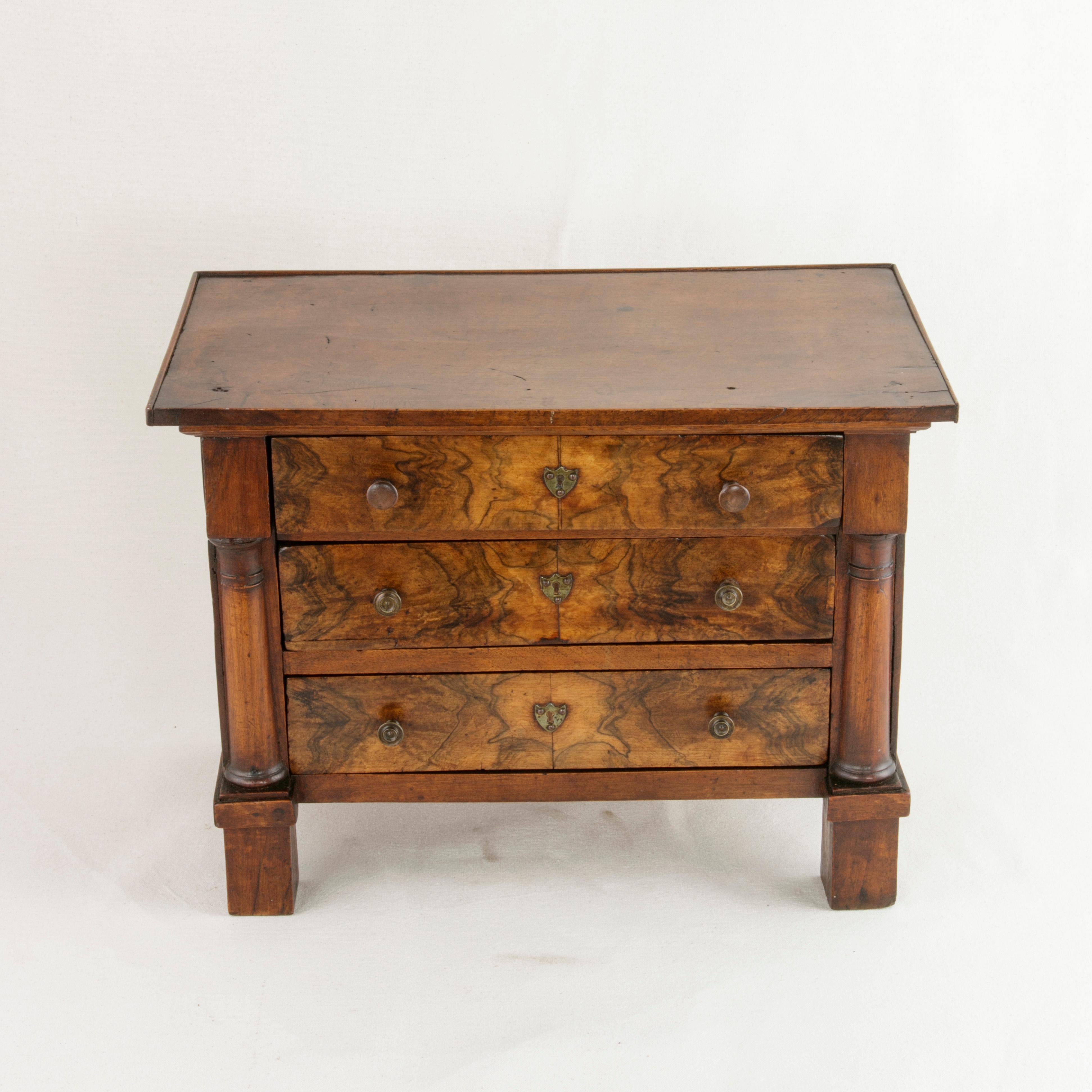 Miniature French Empire Period Burl Walnut Commode or Chest Meuble de Maitrise In Good Condition In Fayetteville, AR