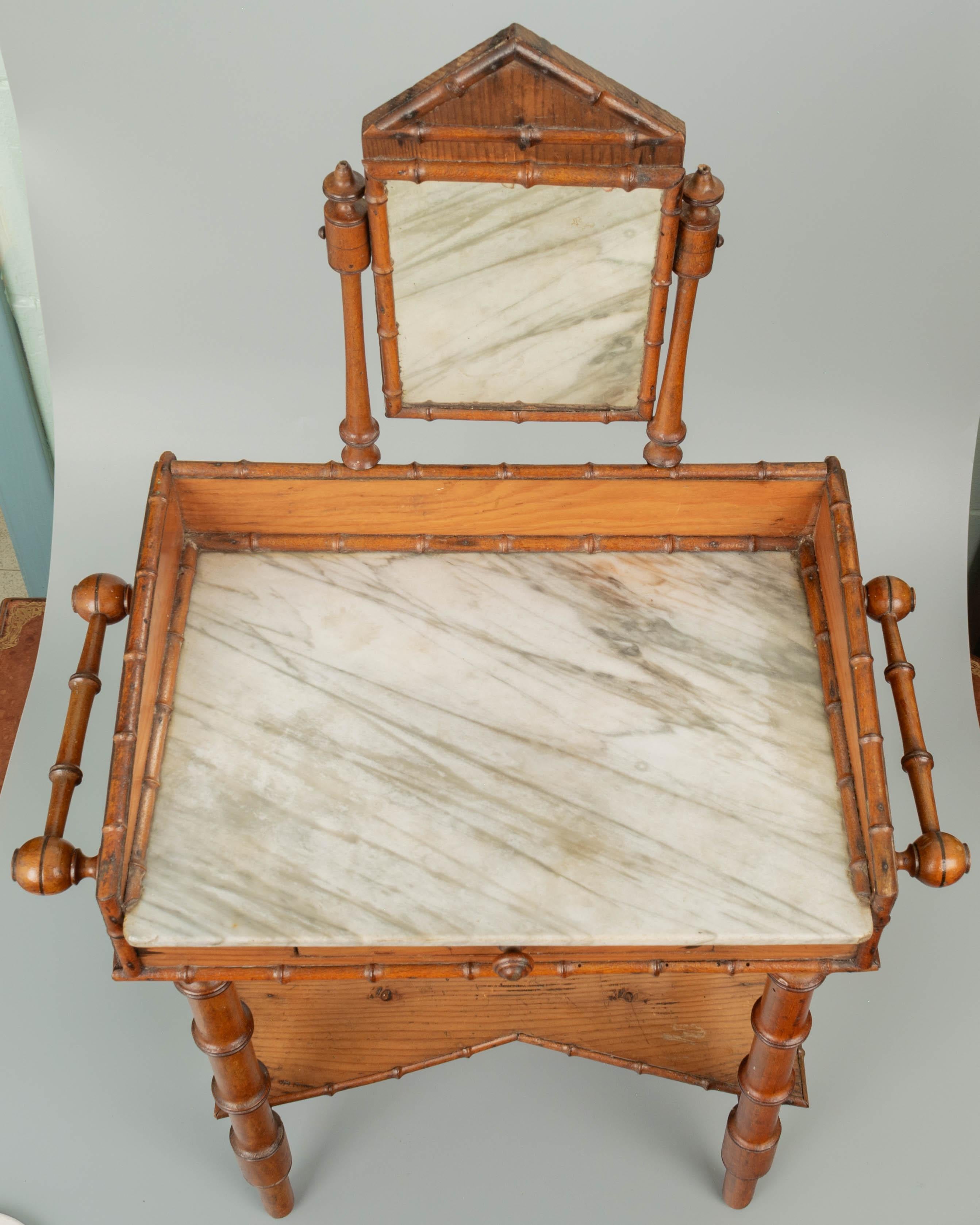Miniature French Faux Bamboo Washstand with Mirror For Sale 4