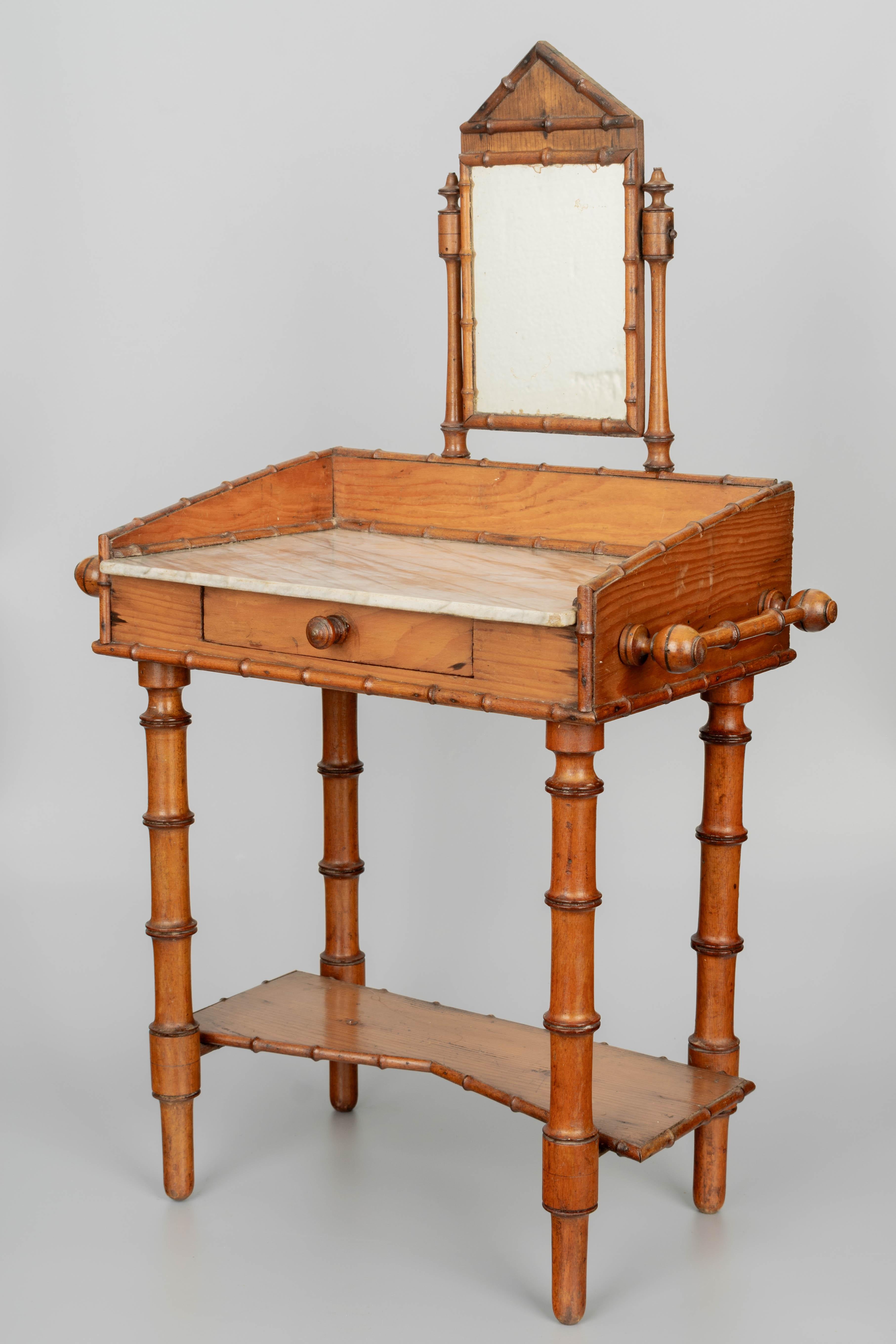Miniature French Faux Bamboo Washstand with Mirror In Good Condition For Sale In Winter Park, FL