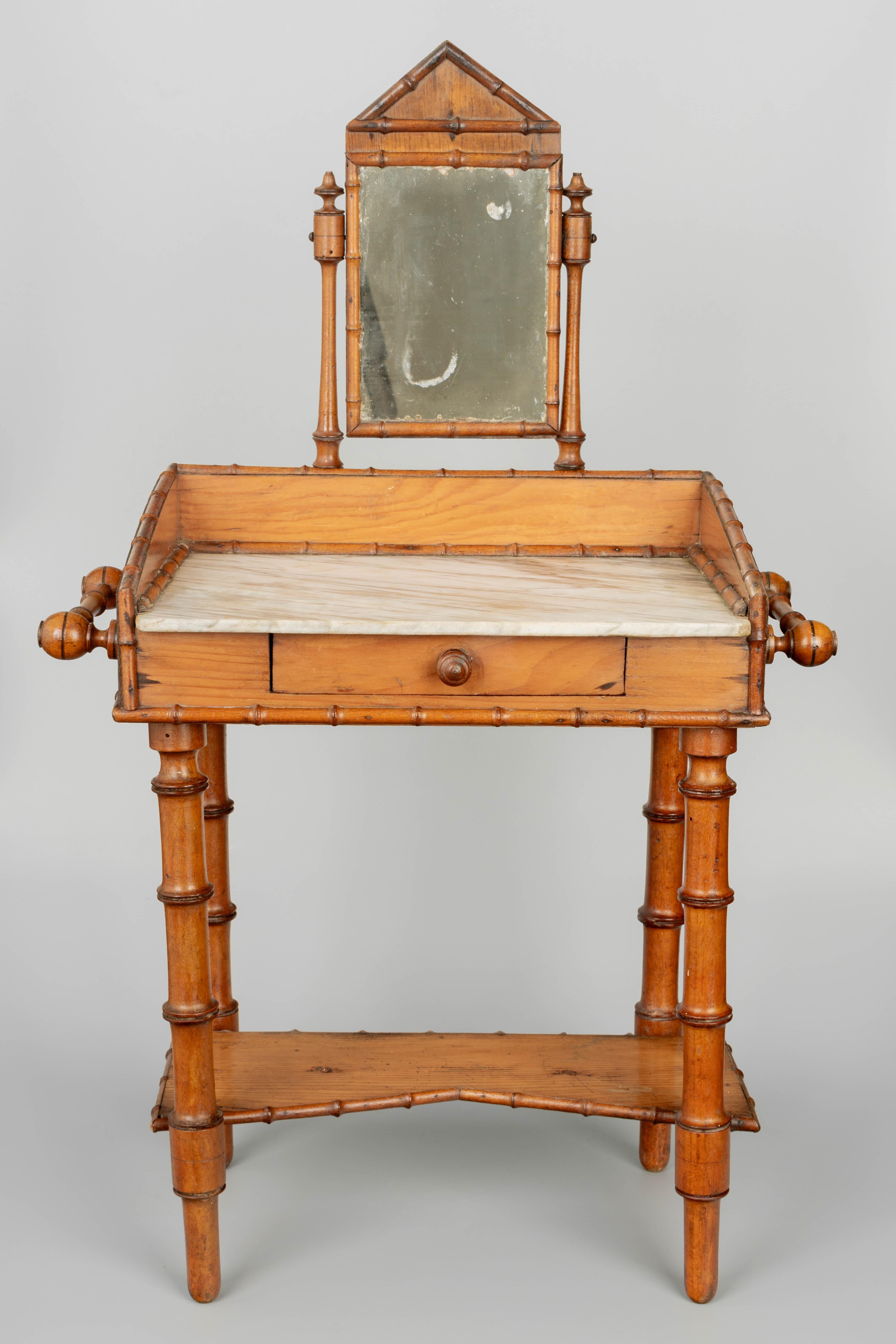 20th Century Miniature French Faux Bamboo Washstand with Mirror For Sale