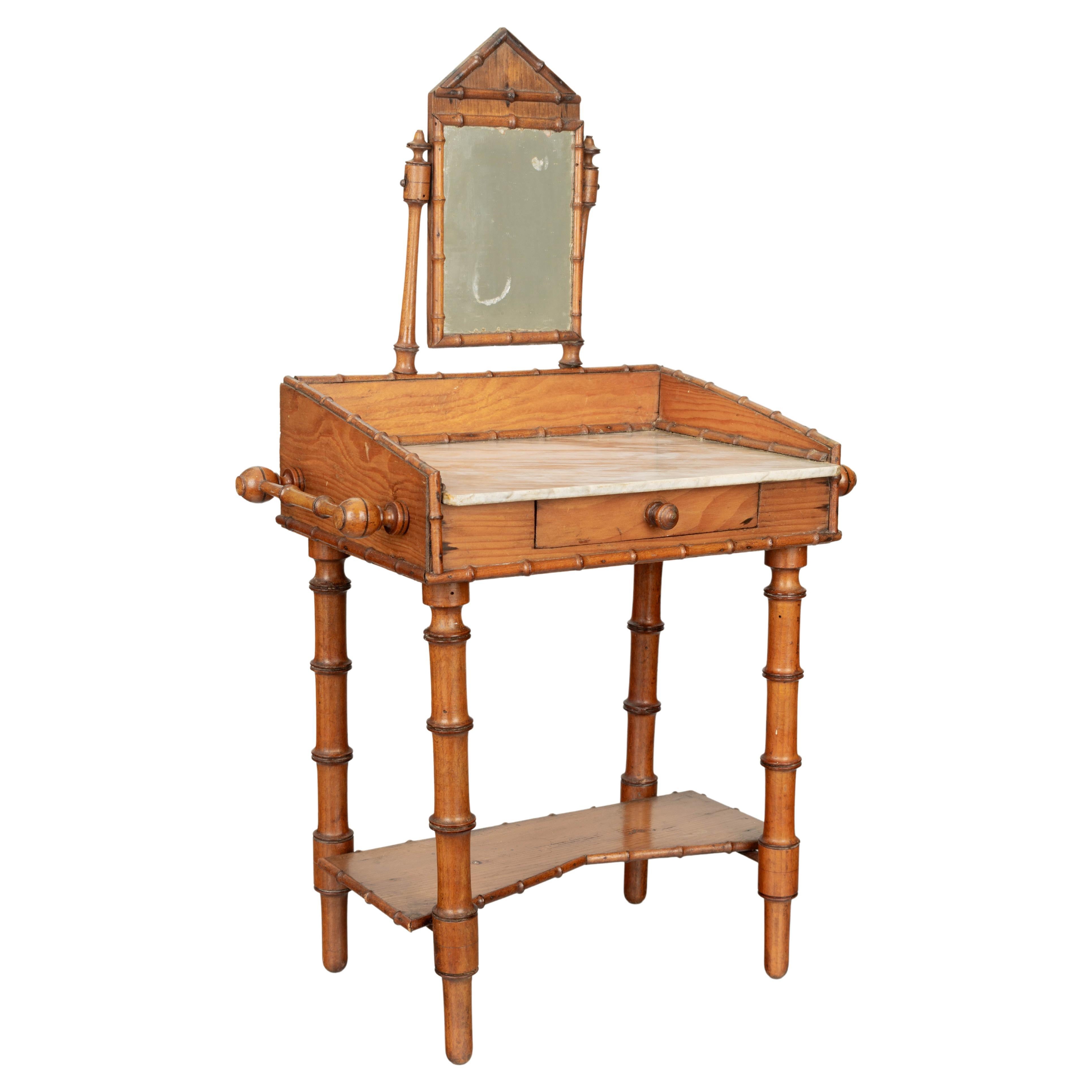 Miniature French Faux Bamboo Washstand with Mirror For Sale