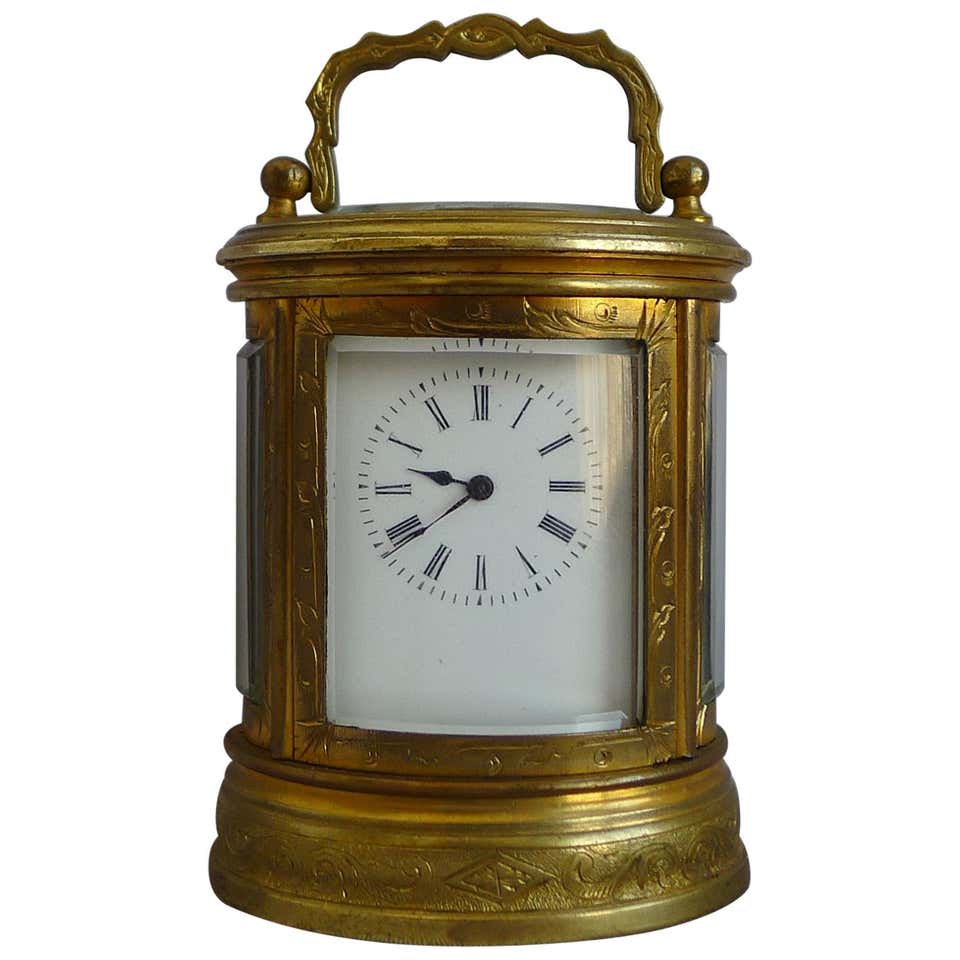 Large Gilt Brass Engraved Oval Table Clock by Thomas Cole For Sale at ...