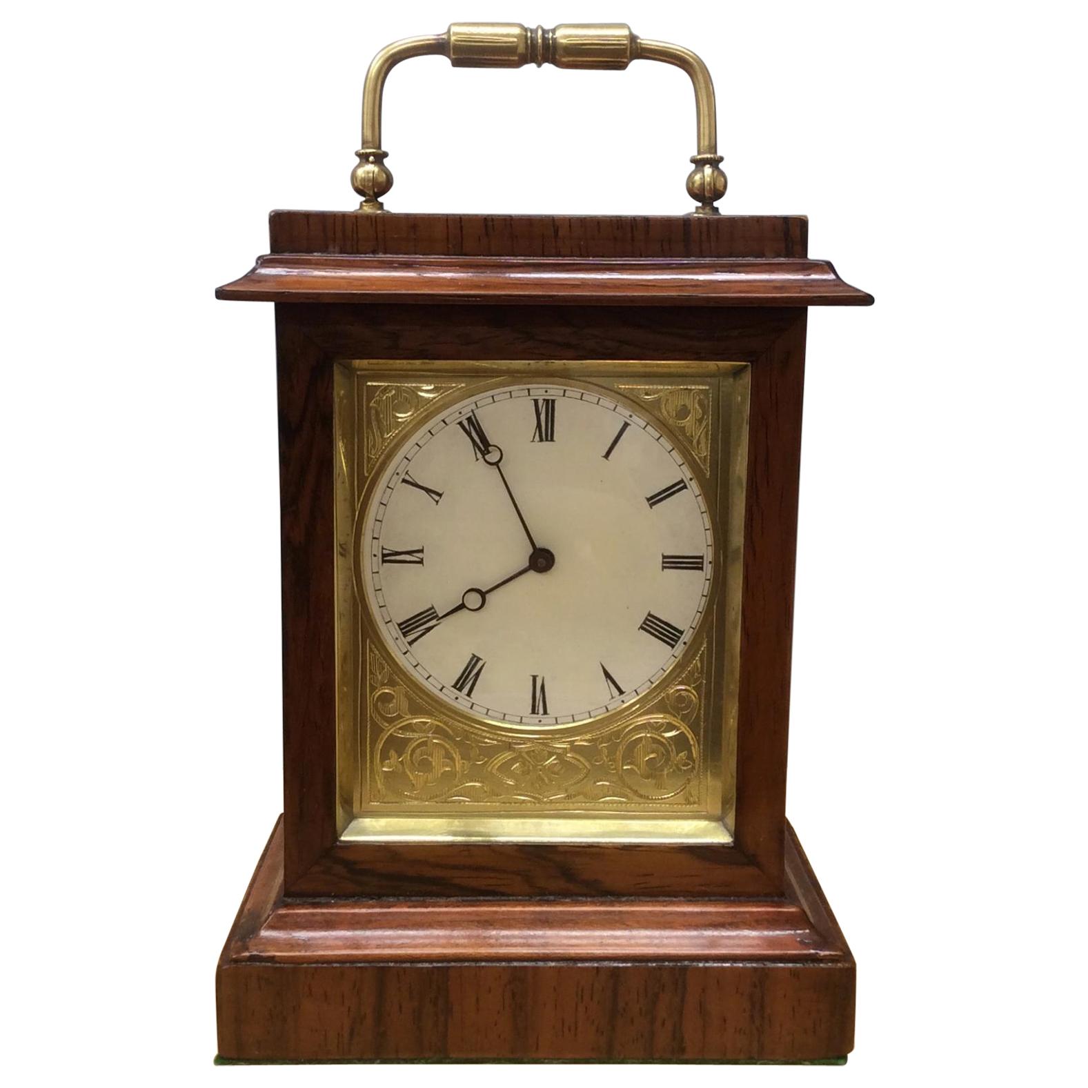 Miniature French Rosewood Mantel Clock For Sale