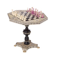 MINIATURE GAME TABLE WITH CHESS PIECES  19th Century Anglo-Indian