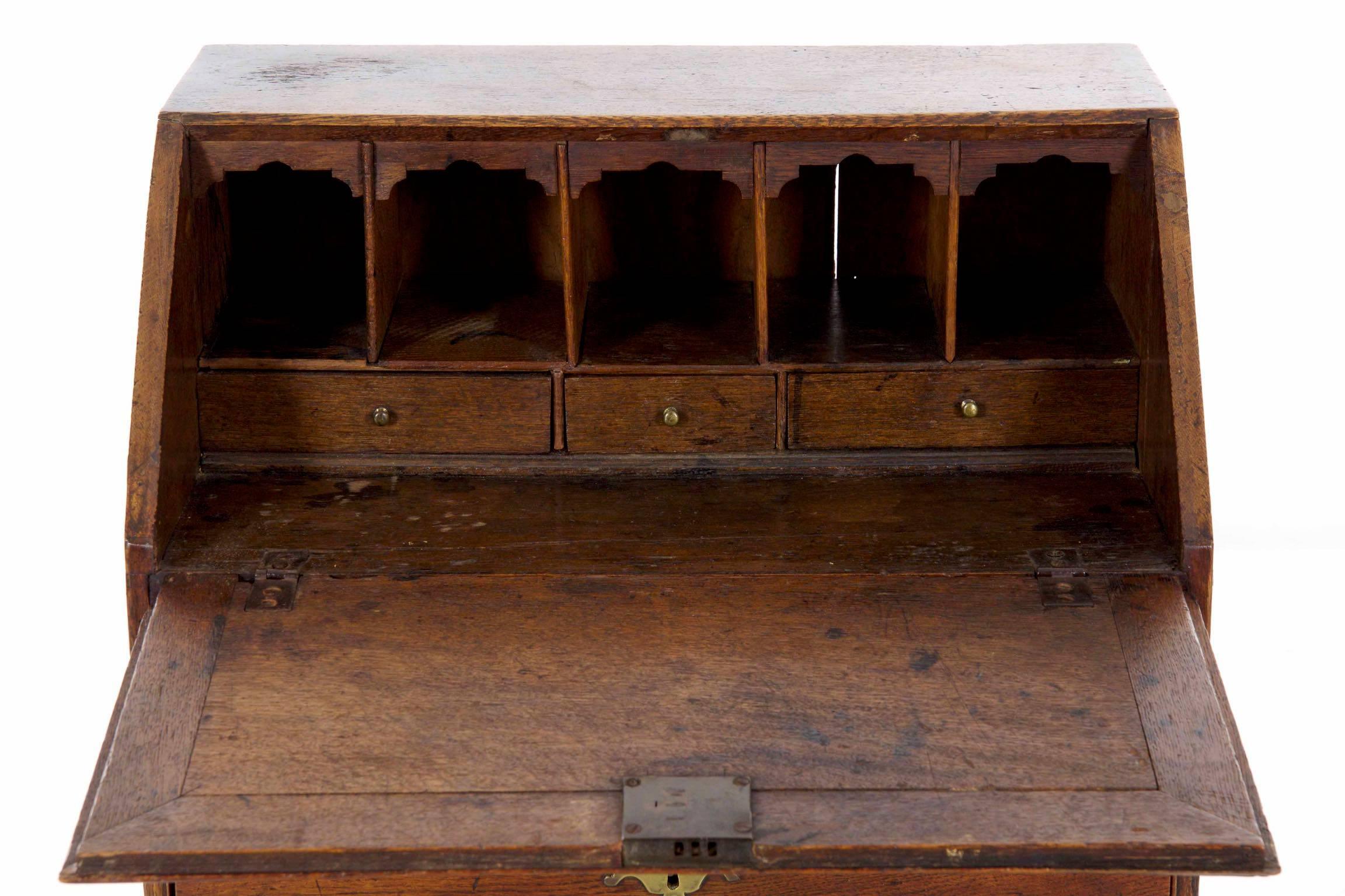 Miniature George II Period Oak Child's Size Slant Front Desk, circa 18th Century 10