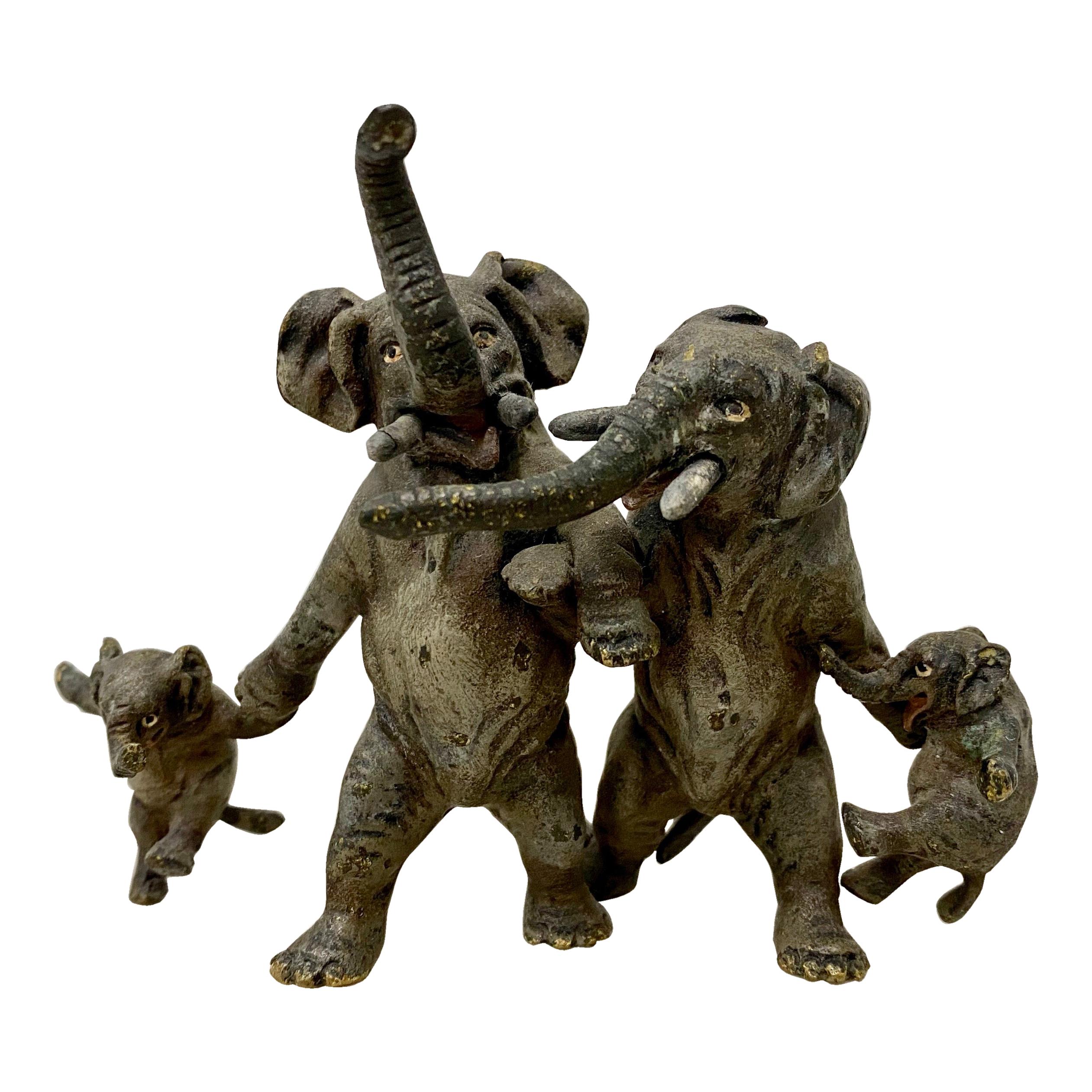 Miniature Geschutz Vienna Bronze "Elephant Family" Sculpture, circa1890