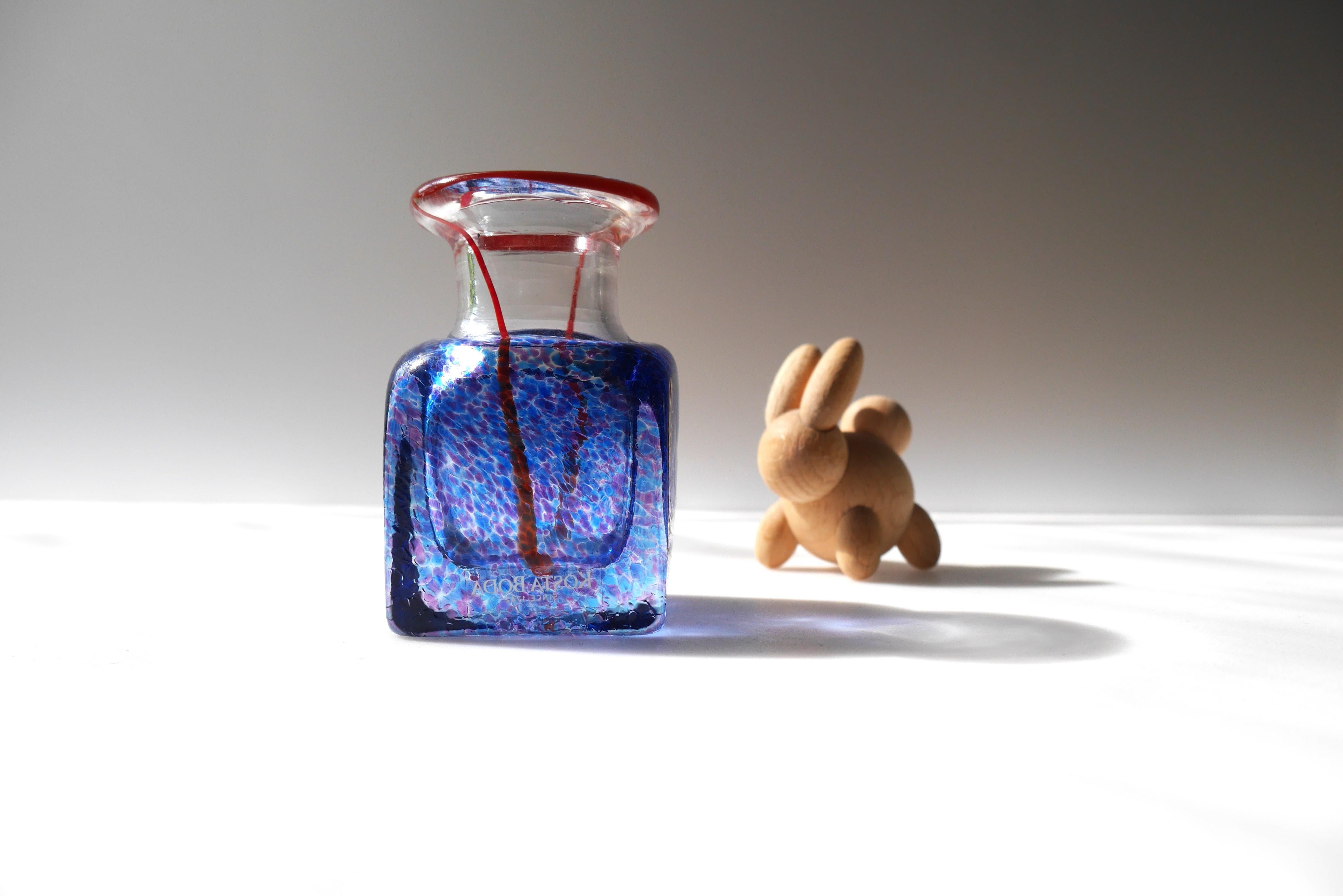 Scandinavian Modern Miniature Glass Vase, Handmade and Signed by Bertil Vallien for Boda Åfors