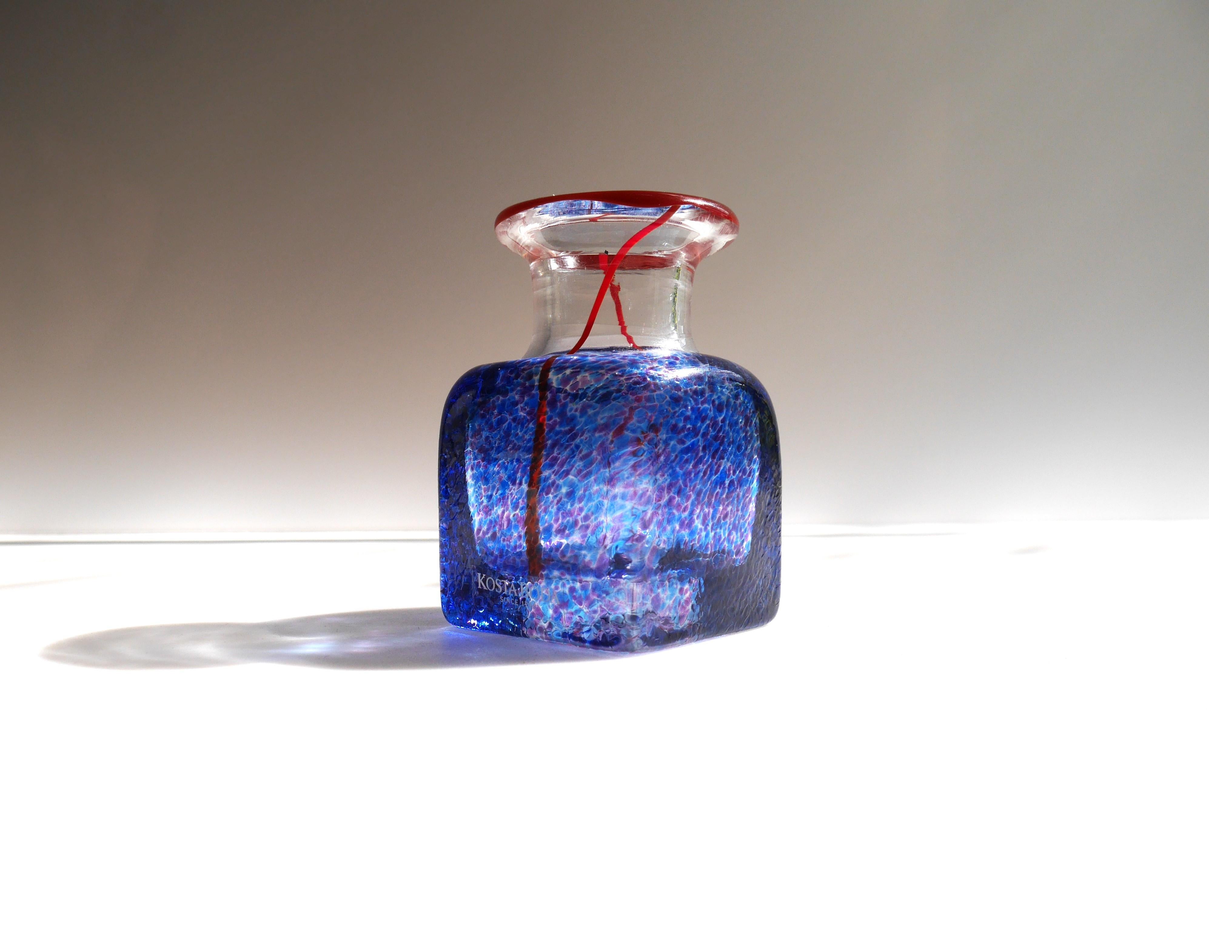 Swedish Miniature Glass Vase, Handmade and Signed by Bertil Vallien for Boda Åfors