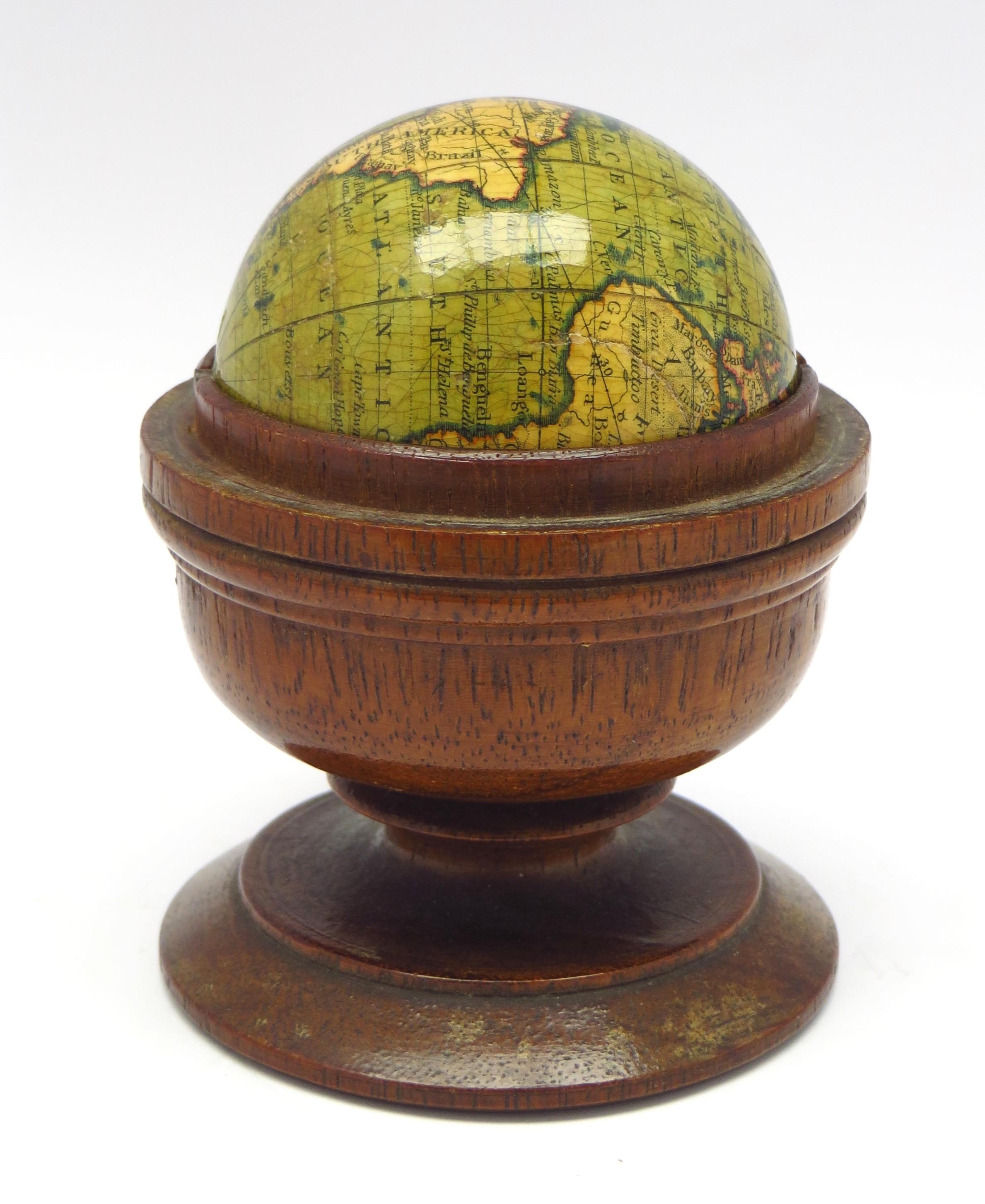 British Miniature globe in aturned and stained beech For Sale