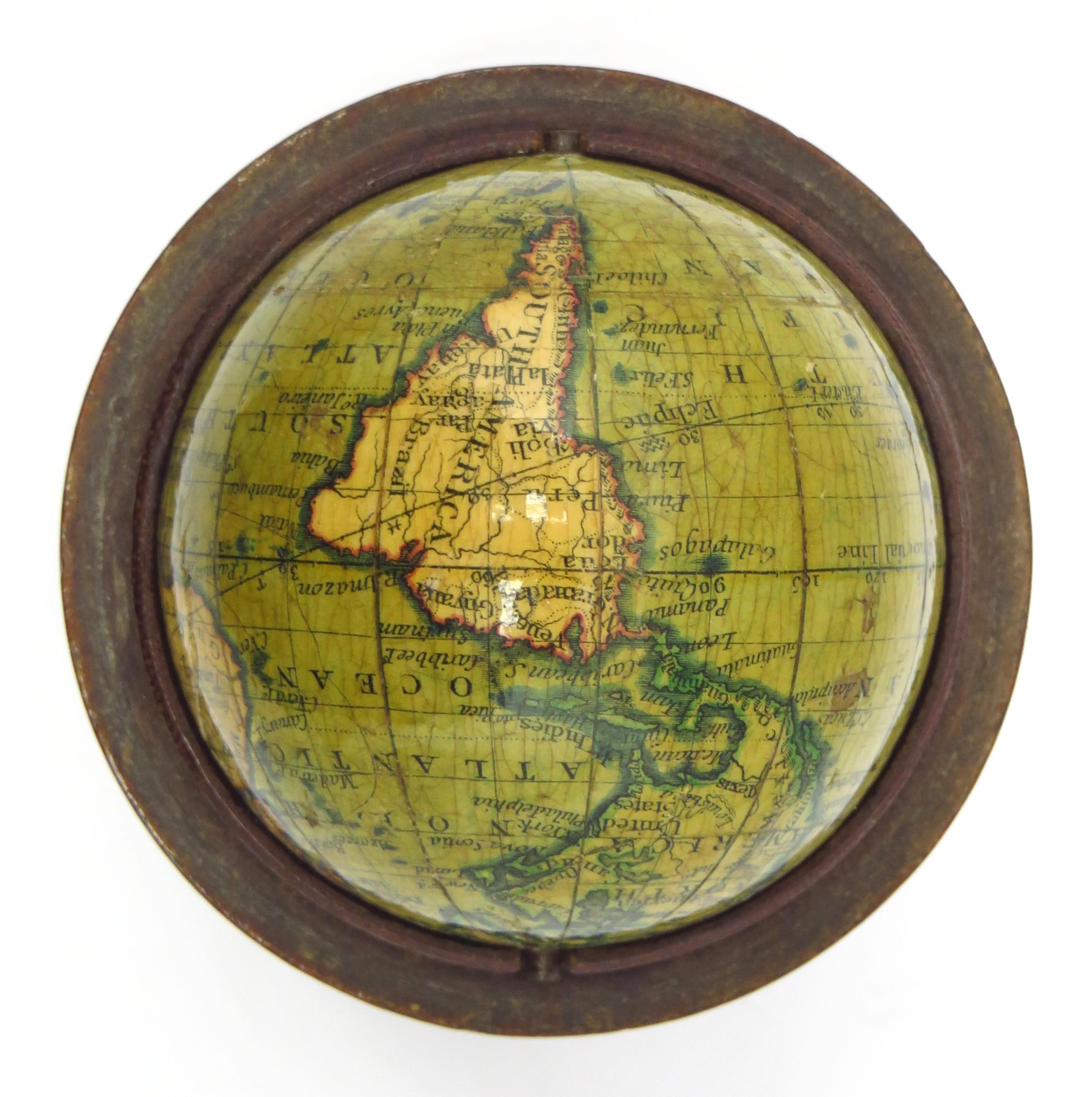 Painted Miniature globe in aturned and stained beech For Sale