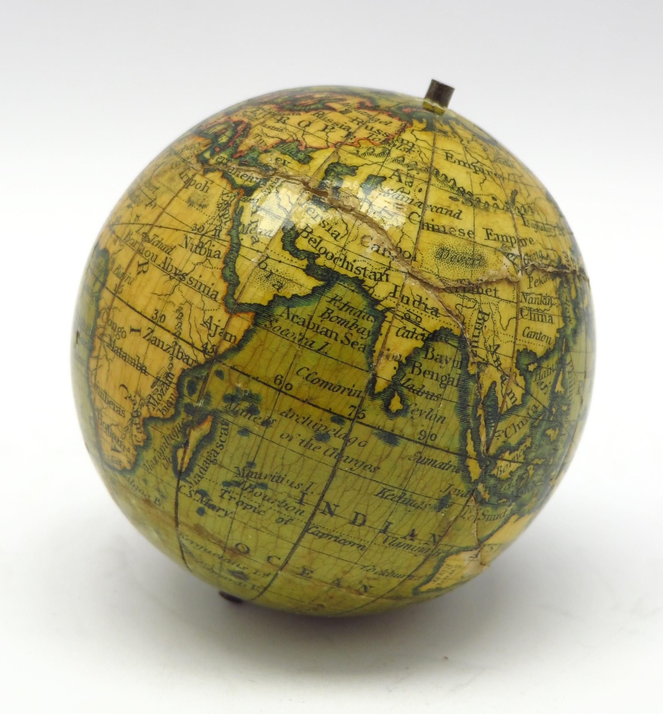 Fruitwood Miniature globe in aturned and stained beech For Sale