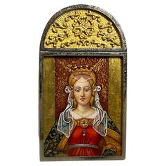 Miniature Hand Painted Silver Renaissance Lady Portrait Stand