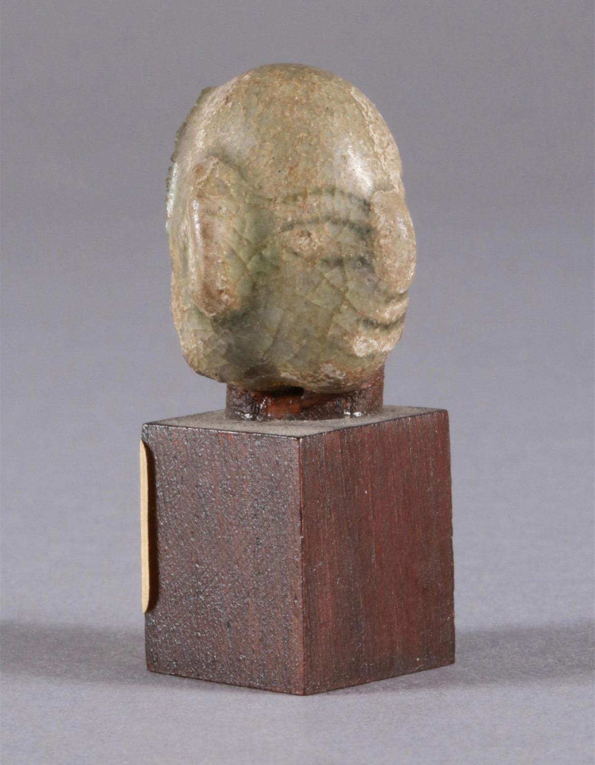 Cambodian Miniature Head Made of Ceramics on Wooden Base, Cambodia, 20th Century For Sale