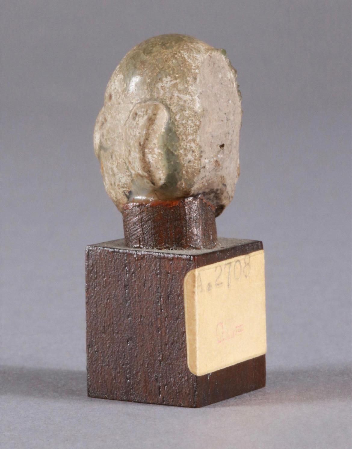 Miniature Head Made of Ceramics on Wooden Base, Cambodia, 20th Century For Sale 3