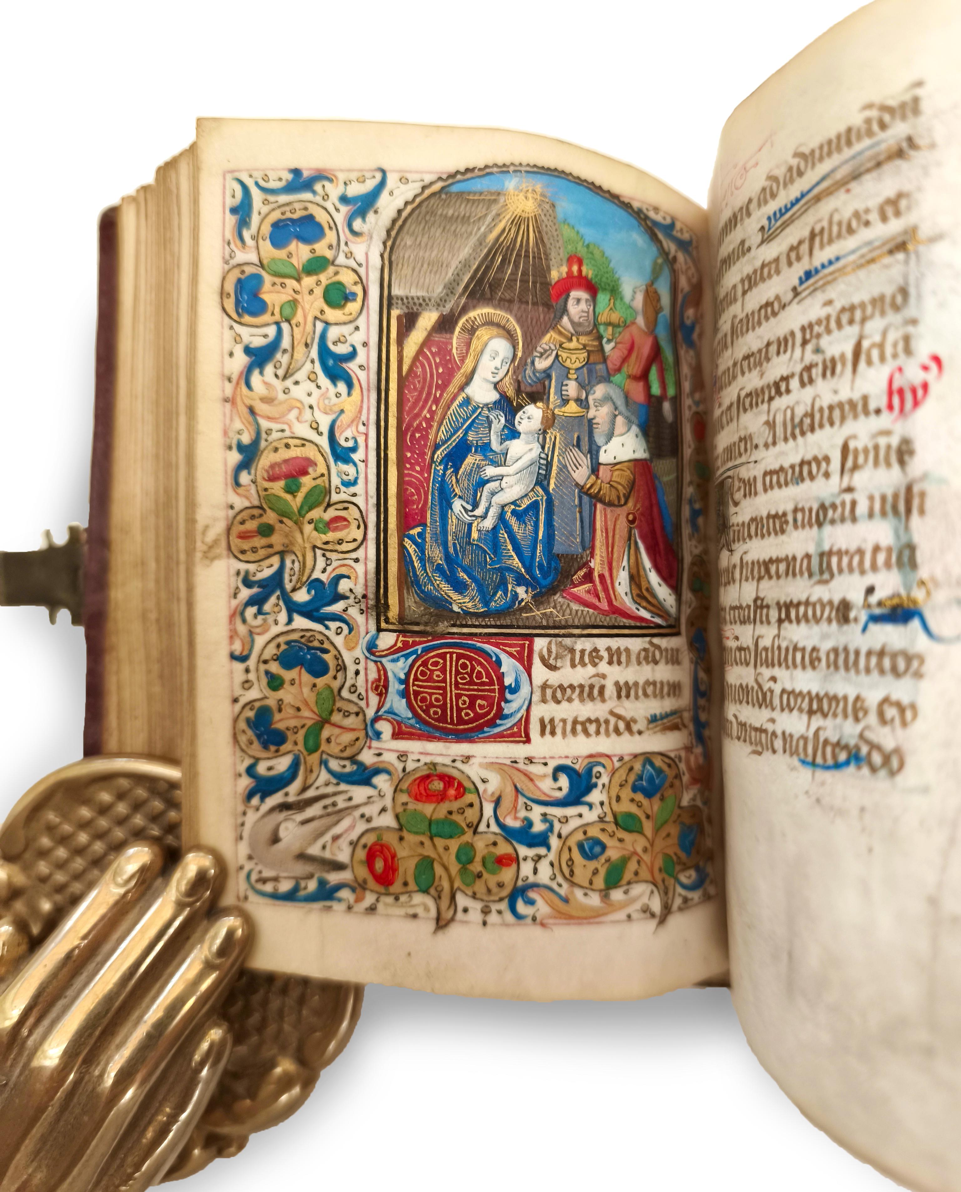 Leather Miniature illuminated manuscript on vellum with 12 full-page miniatures For Sale