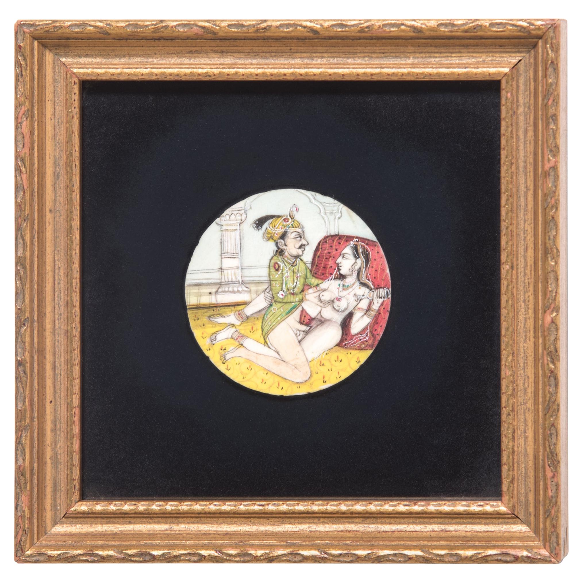 Miniature Indian Erotic Painting on Bone, circa 1850