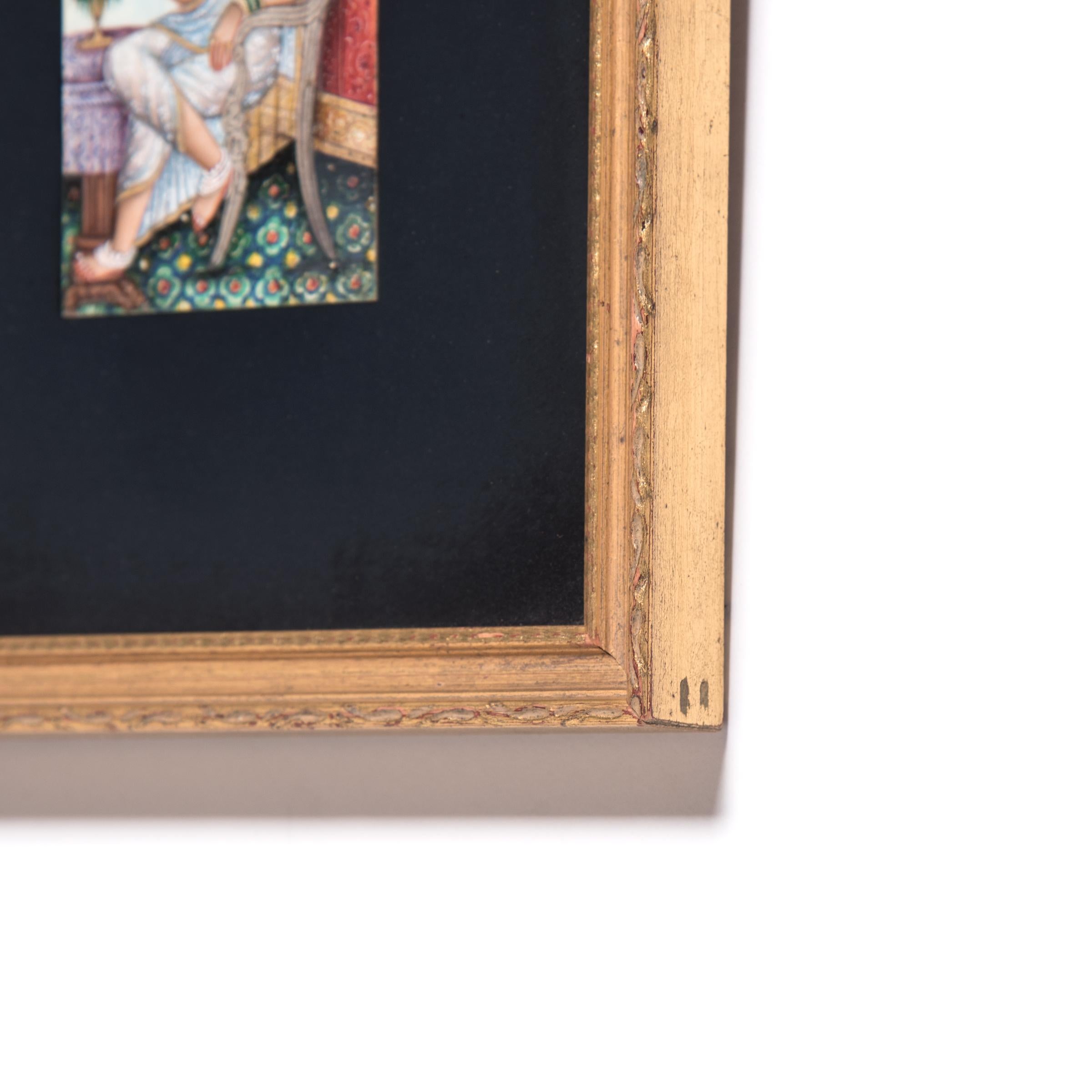 Miniature Indian Portrait of a Woman Painted on Bone, circa 1850 In Good Condition In Chicago, IL