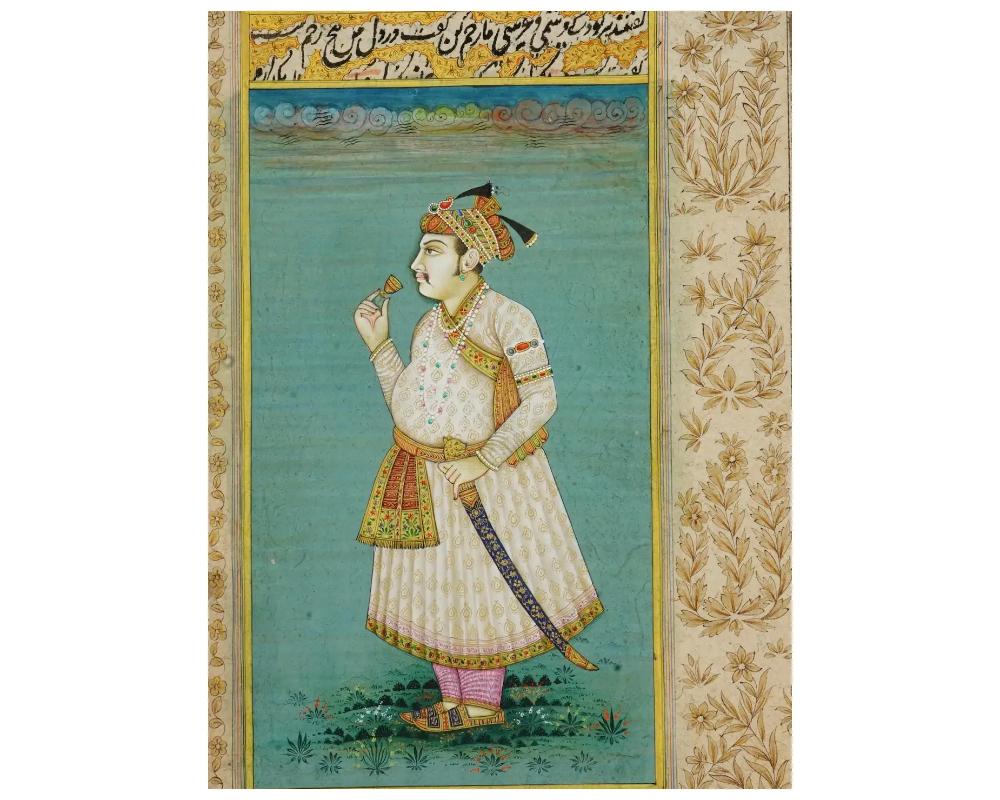 Unknown Miniature Indo Persian Mughal Painting W Manuscript For Sale
