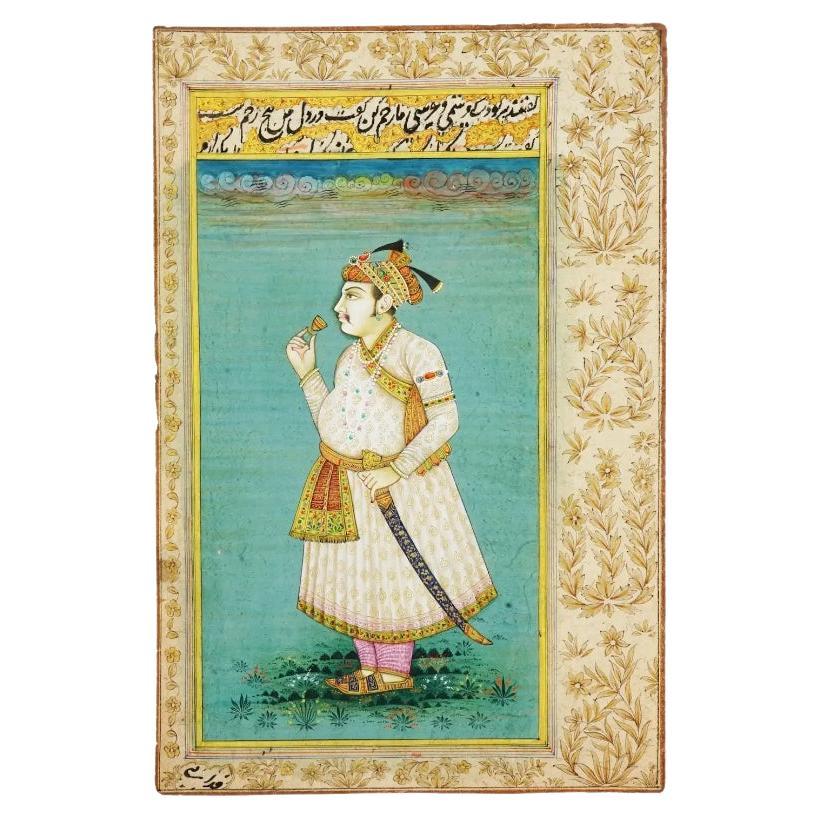 Miniature Indo Persian Mughal Painting W Manuscript For Sale