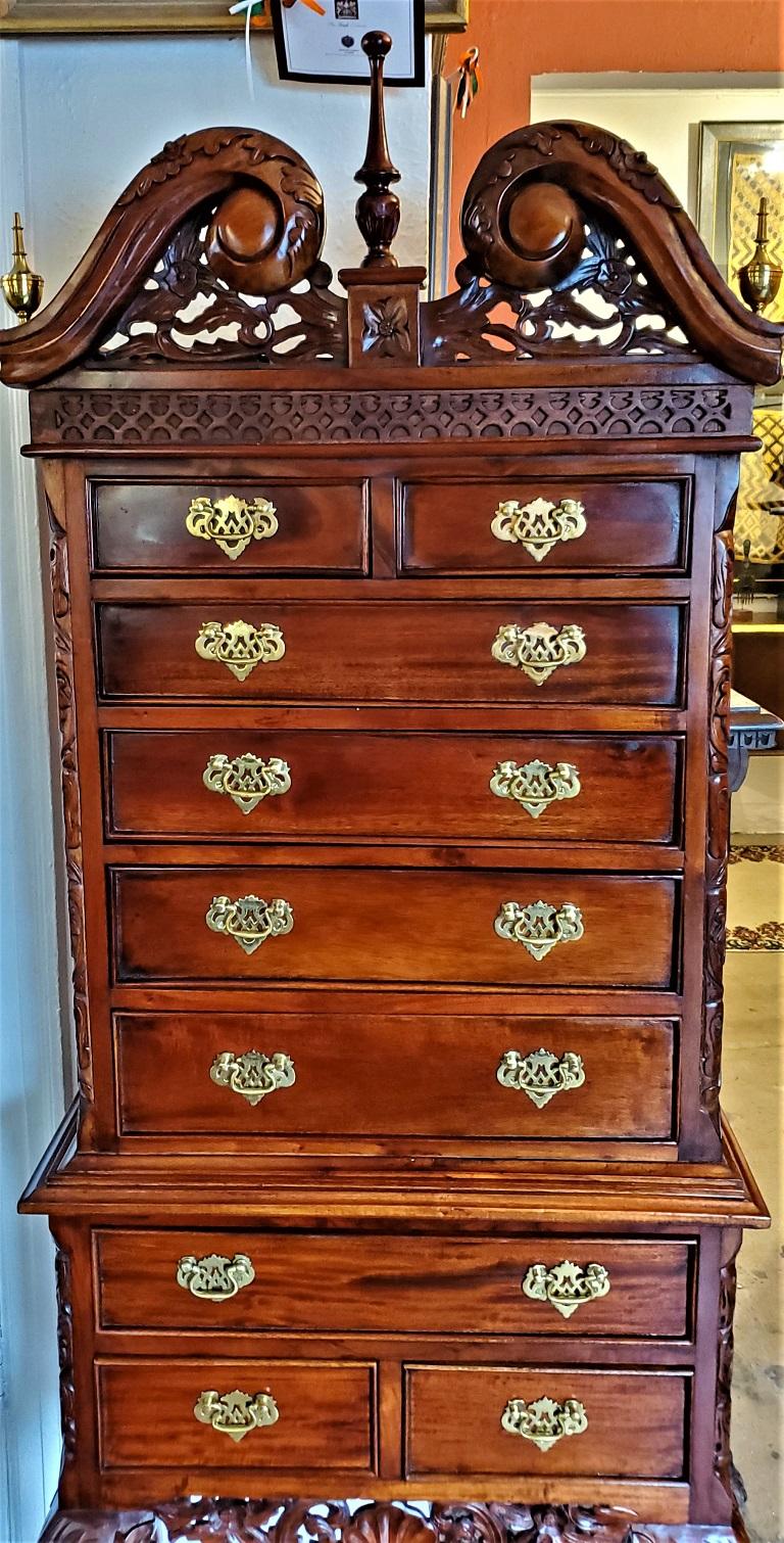 PRESENTING a GORGEOUS Miniature Irish Georgian Style Tallboy.

Made in the Irish Georgian or Chinese Chippendale Style circa 1960.

This is a ‘wonderful’ reproduction or replica piece !

What makes it even more attractive and beautiful is it’s