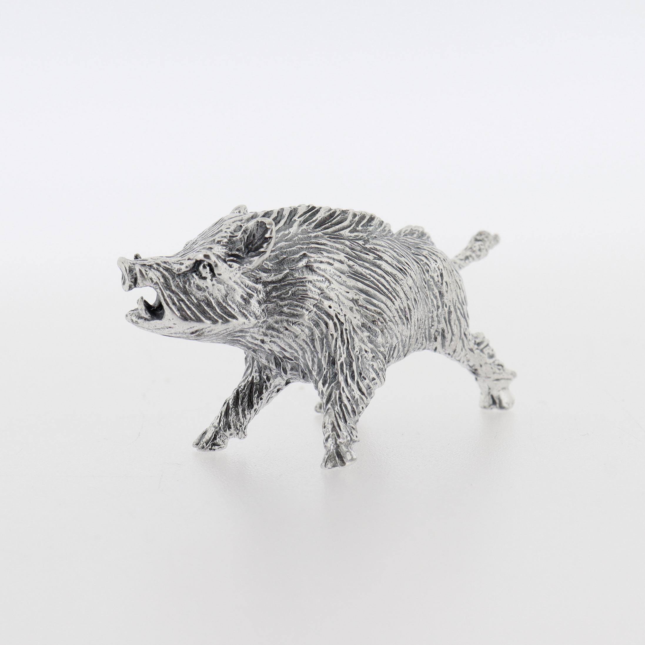 Modern Miniature Italian .800 Silver Boar Figurine by Pietro Sorini For Sale