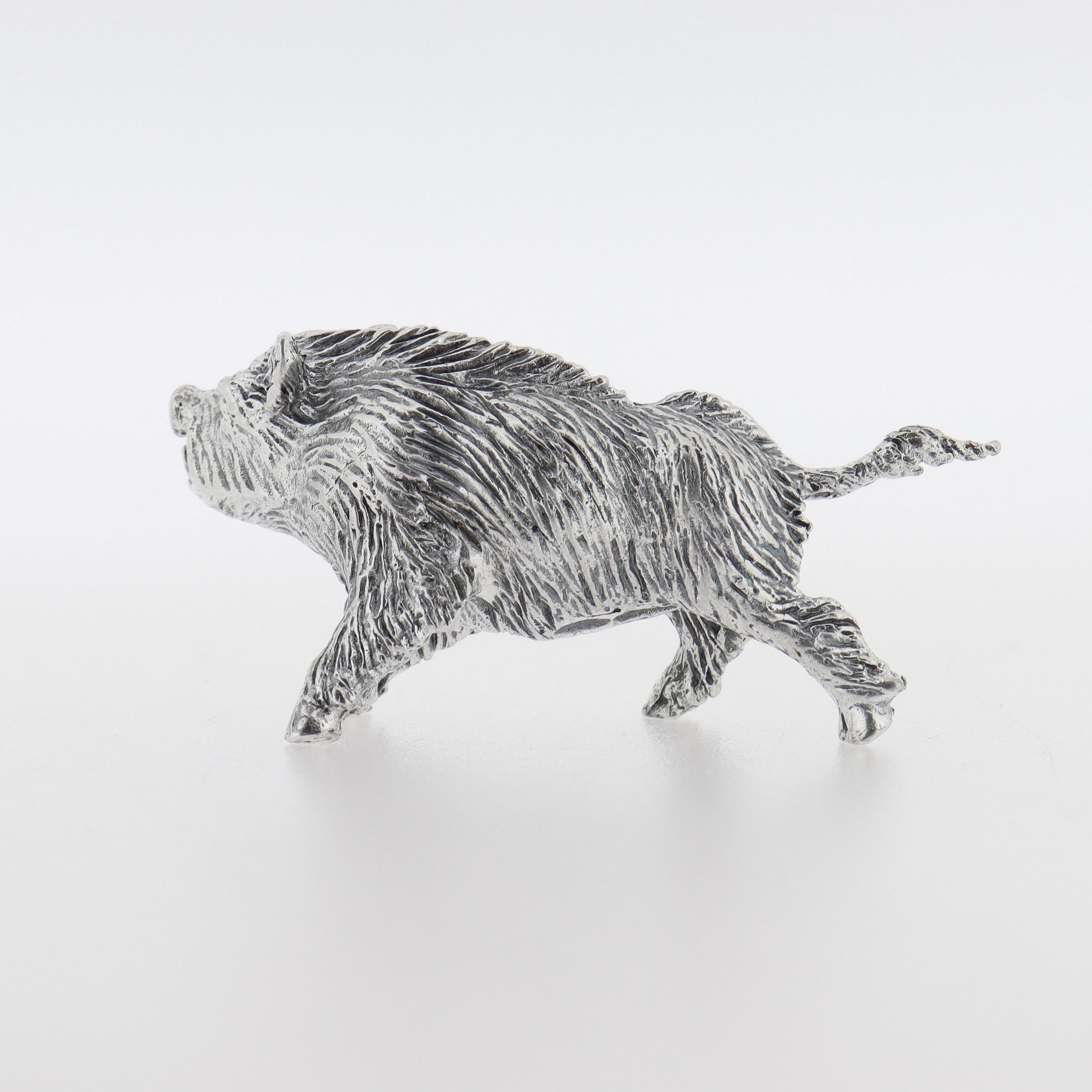 Miniature Italian .800 Silver Boar Figurine by Pietro Sorini In Good Condition For Sale In Philadelphia, PA
