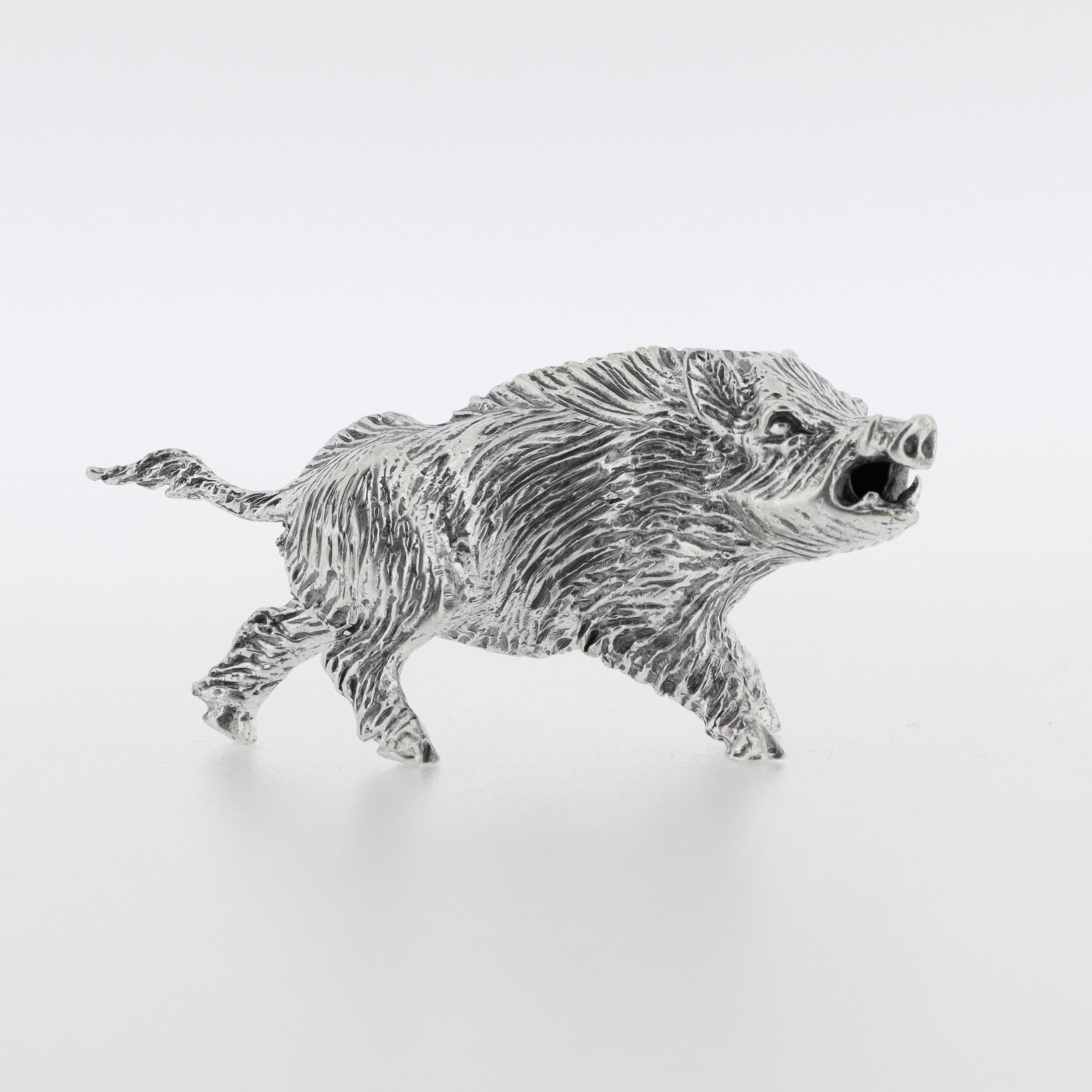 Miniature Italian .800 Silver Boar Figurine by Pietro Sorini For Sale 1