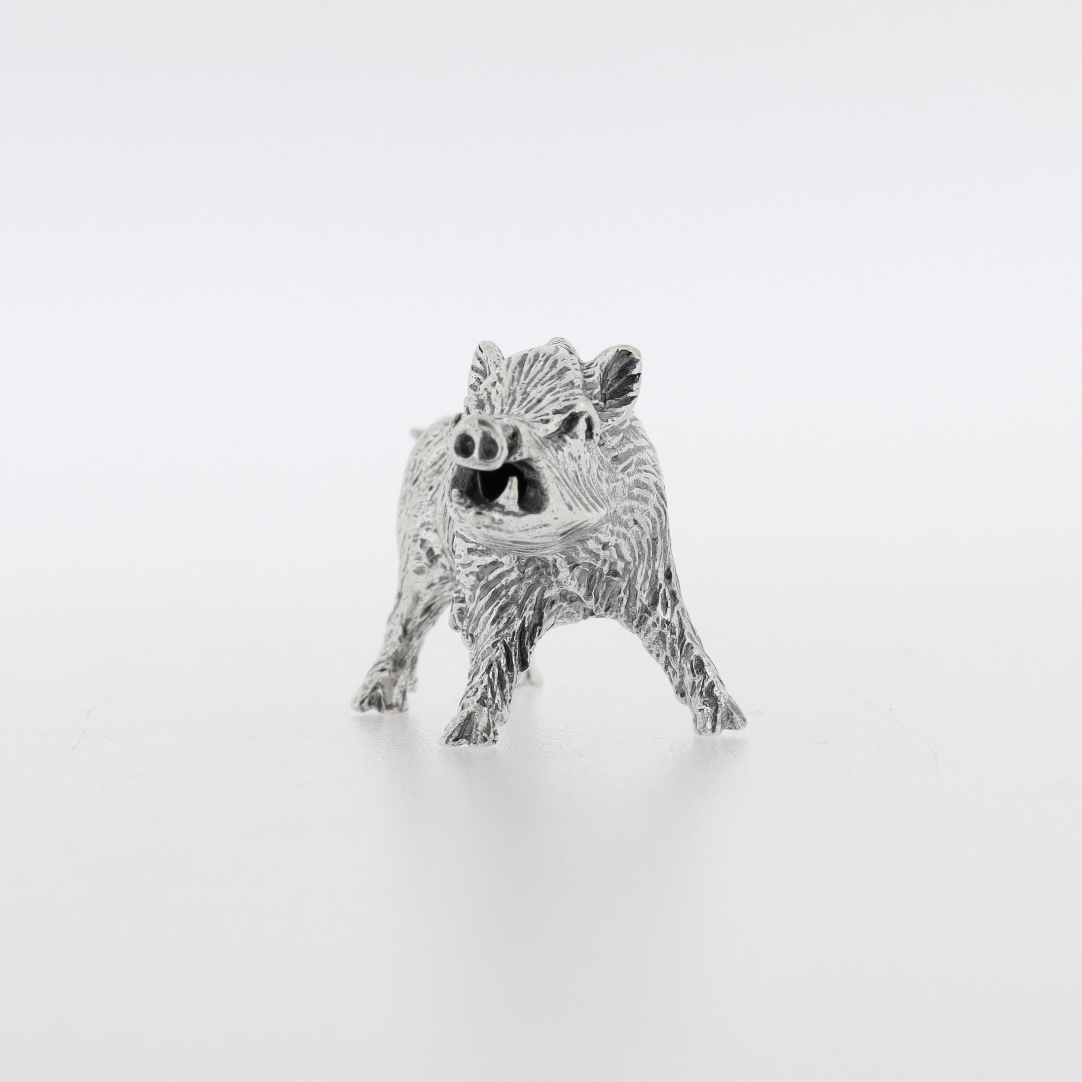 Miniature Italian .800 Silver Boar Figurine by Pietro Sorini For Sale 3