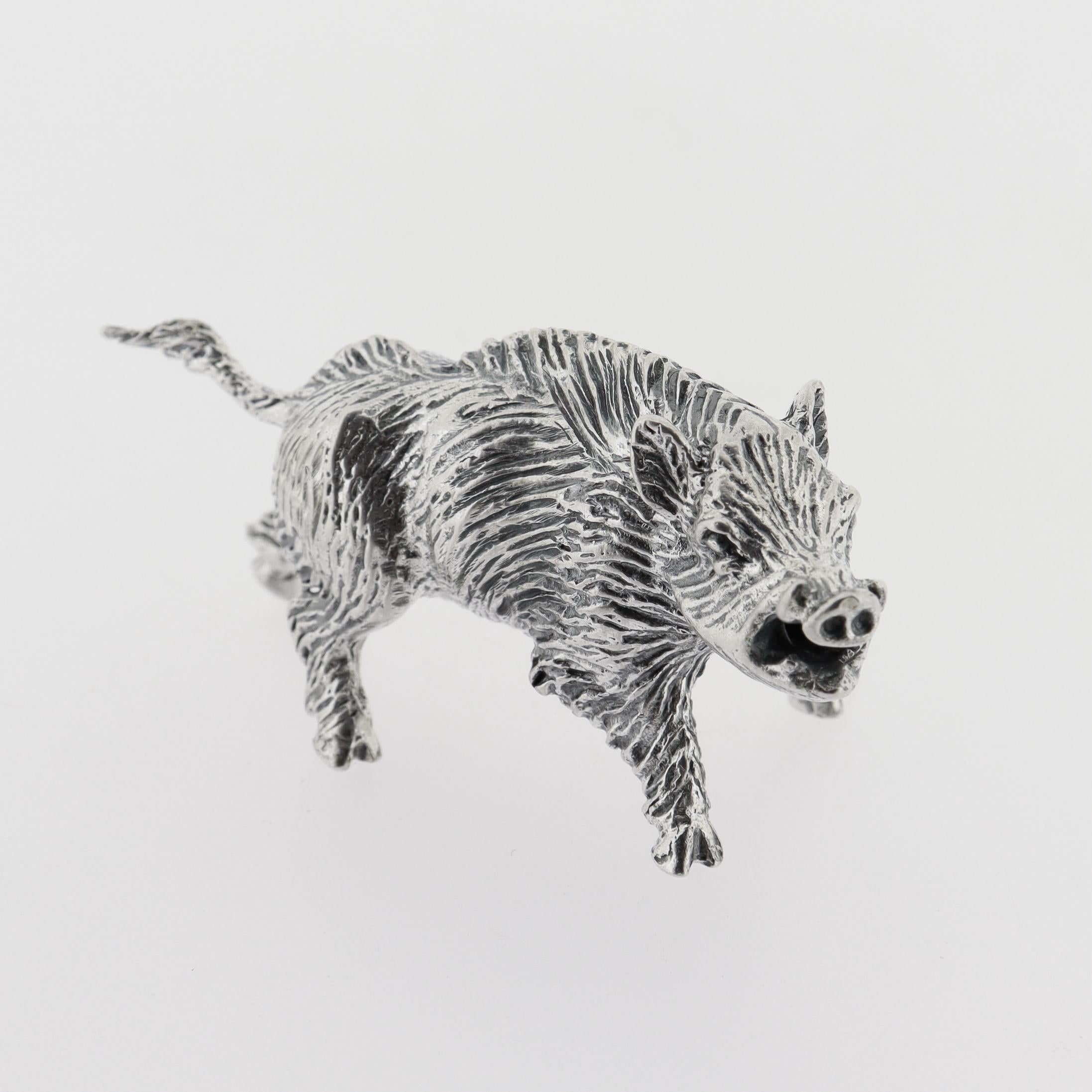 Miniature Italian .800 Silver Boar Figurine by Pietro Sorini For Sale 4