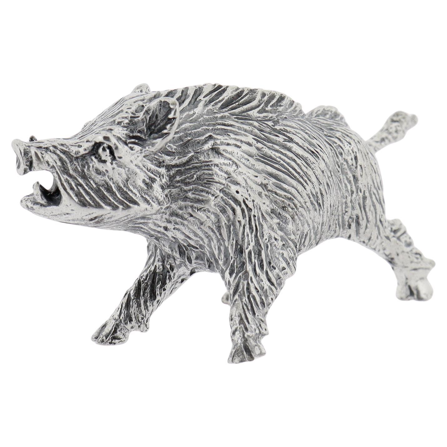 Miniature Italian .800 Silver Boar Figurine by Pietro Sorini For Sale