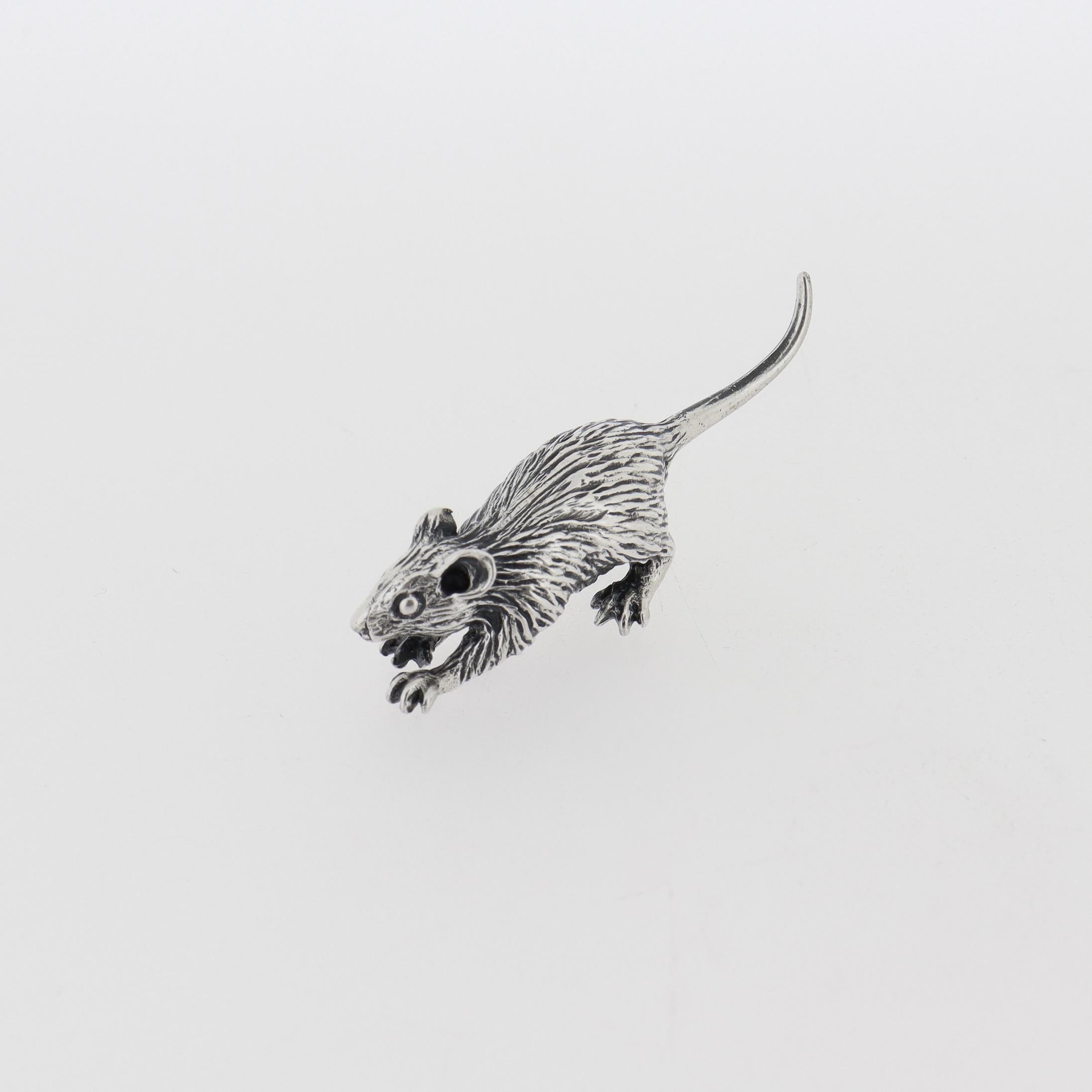 Miniature Italian .800 Silver Rat Figurine by Pietro Sorini For Sale 4