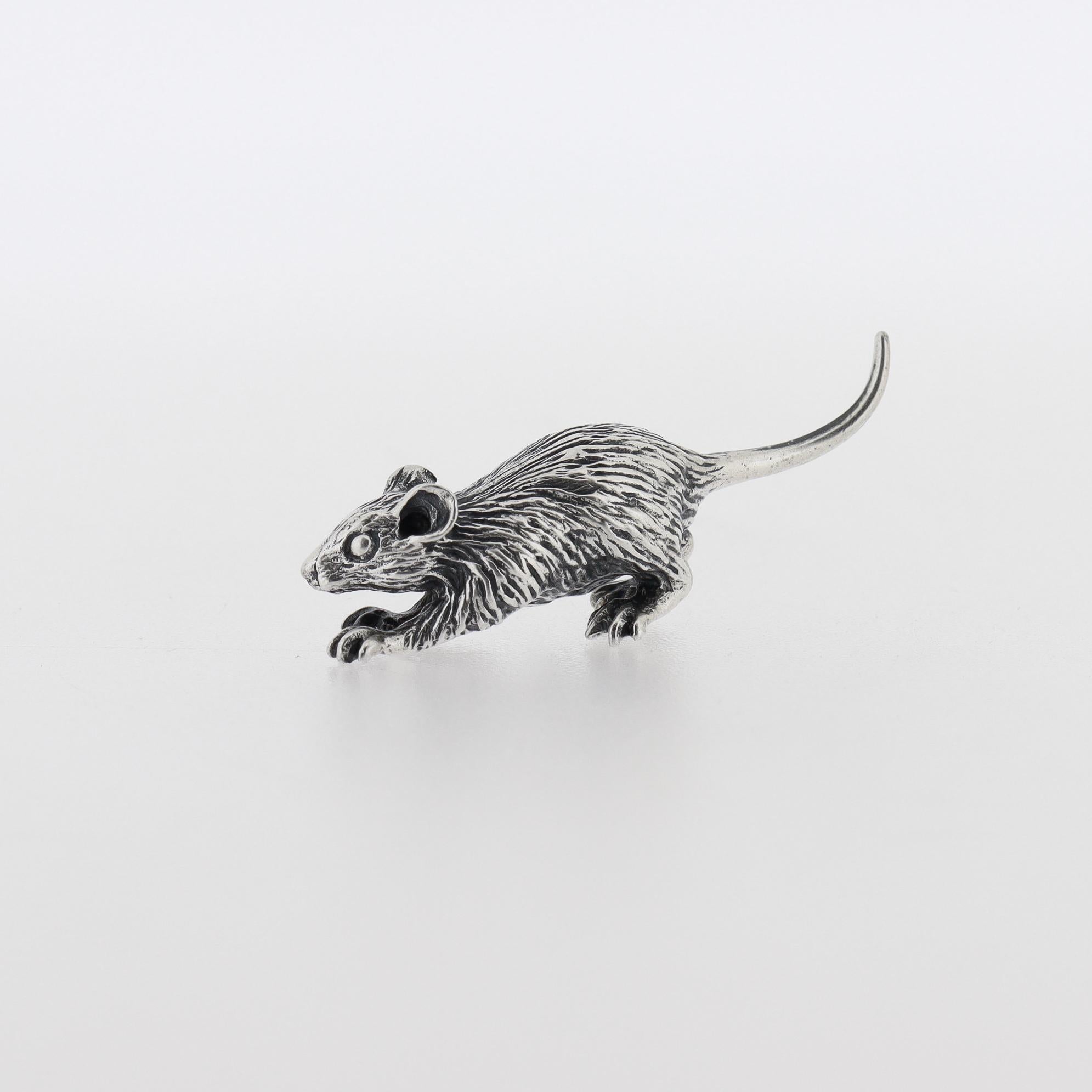 Cast Miniature Italian .800 Silver Rat Figurine by Pietro Sorini For Sale