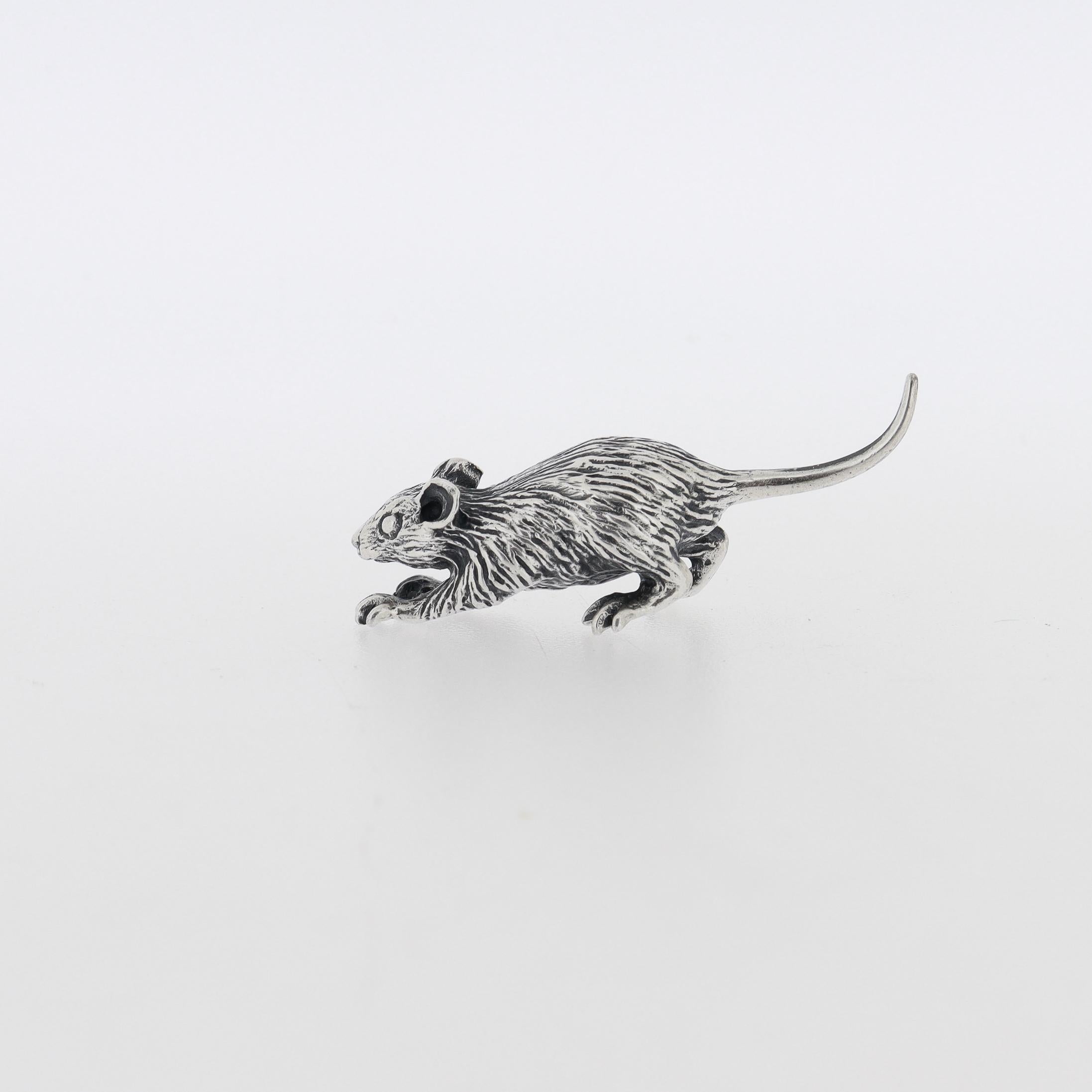 Miniature Italian .800 Silver Rat Figurine by Pietro Sorini In Good Condition For Sale In Philadelphia, PA