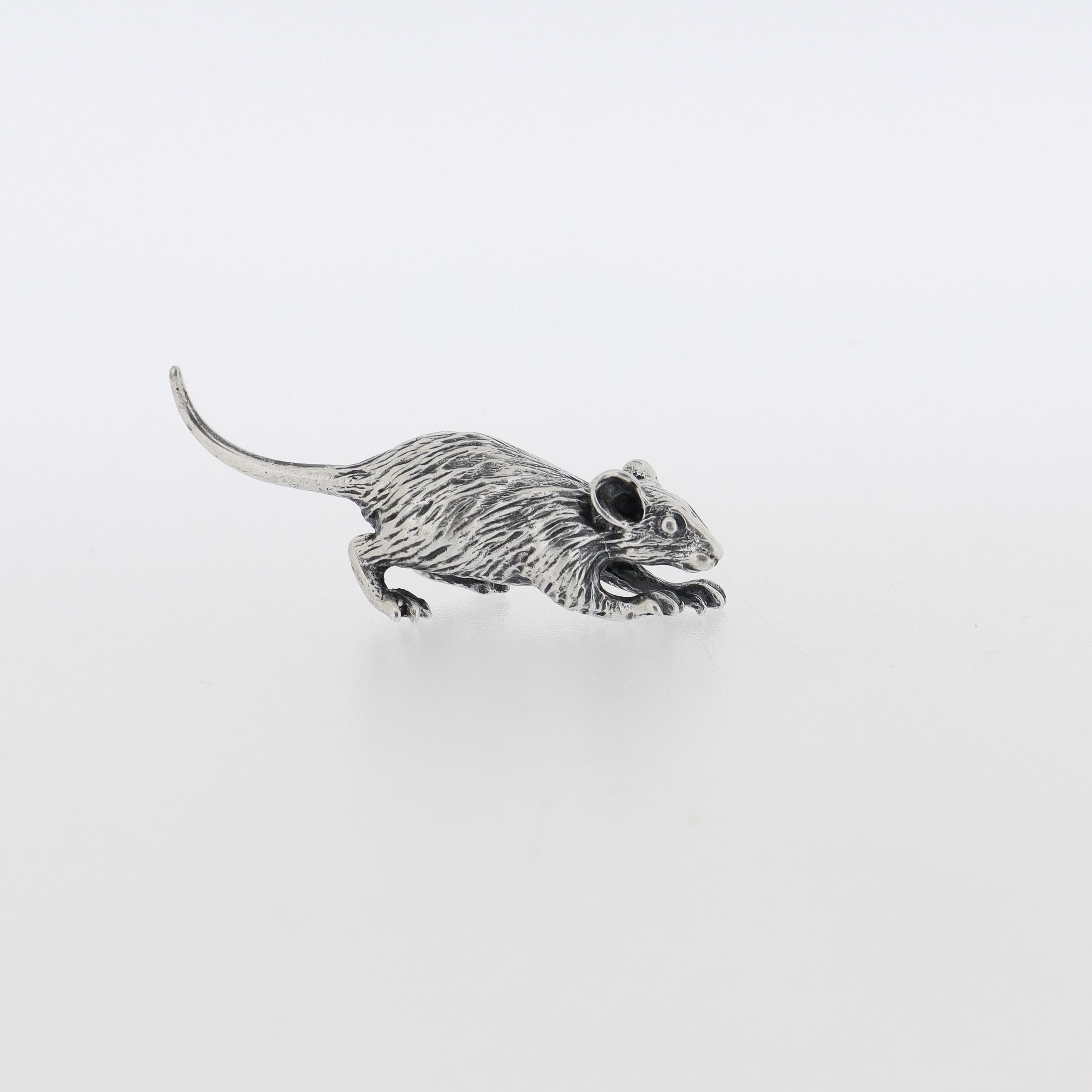 Miniature Italian .800 Silver Rat Figurine by Pietro Sorini For Sale 1