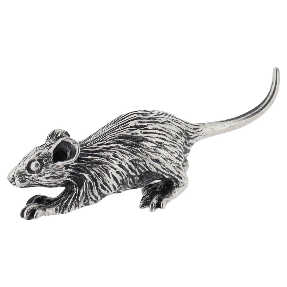 Miniature Italian .800 Silver Rat Figurine by Pietro Sorini For Sale